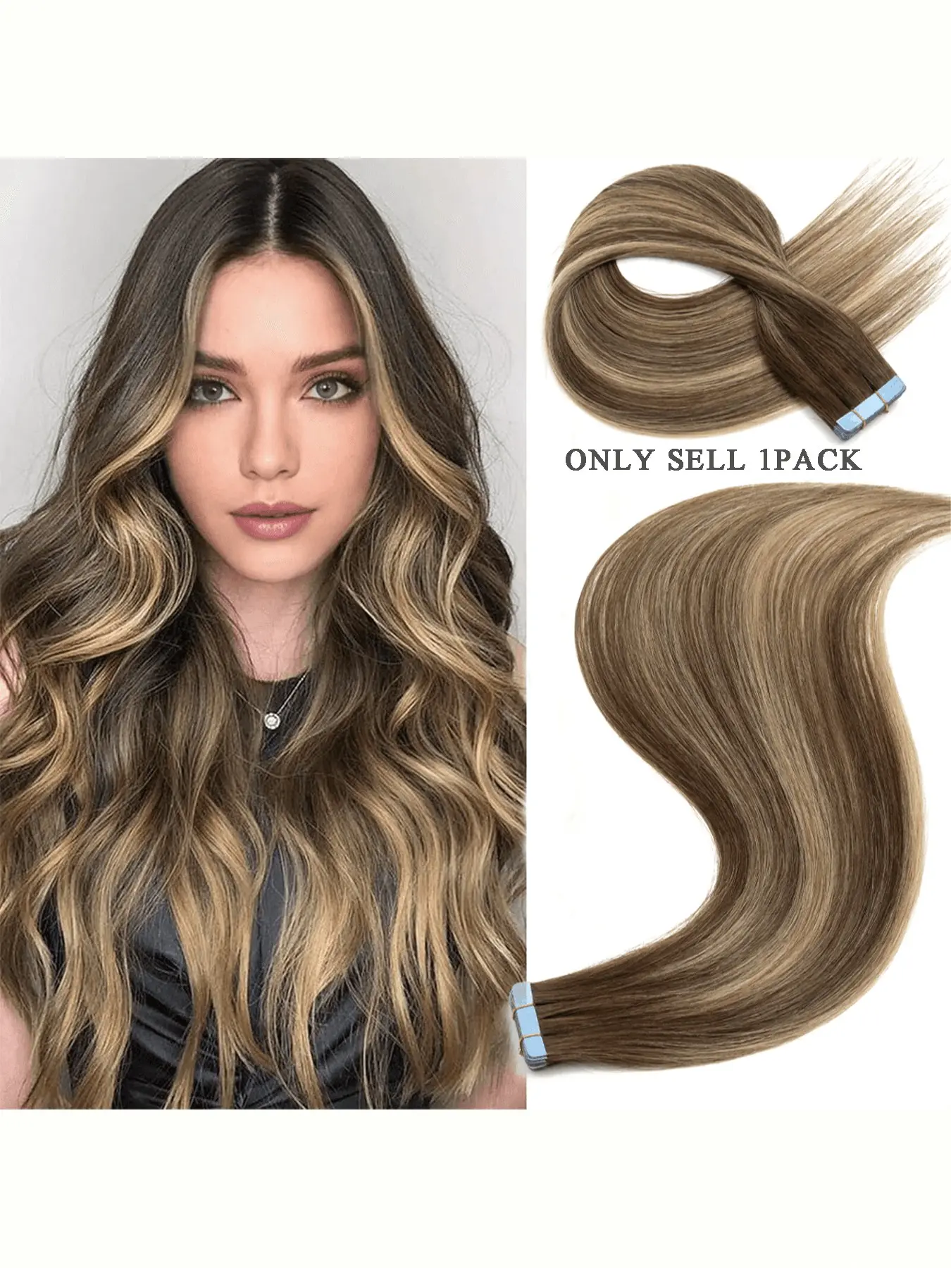 Gradient Highlight Hair Tape Extensions, Invisible Human Hair Pieces, Parisian Dye Long Wigs, Remy Straight Hair, 20 Pcs Set