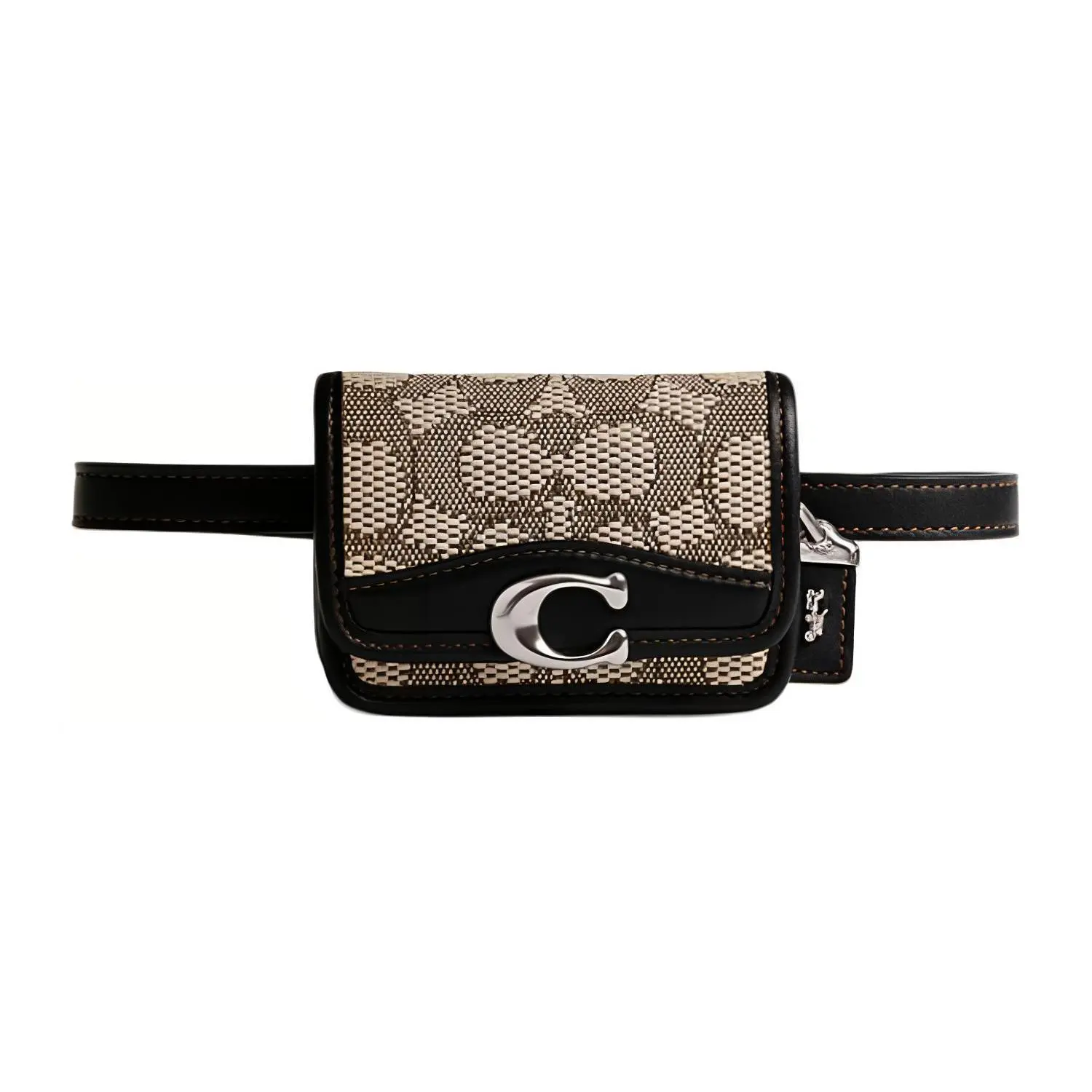 COACH Bandit 10 Classic Monogram Buckle Jacquard Patch Leather Mini Crossbody Bag for Women in Black and Khaki