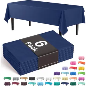 6-Pack Premium Solid Plastic Tablecloth 54in. x 108in. Rectangle Party Plastic Table Cover - Navy