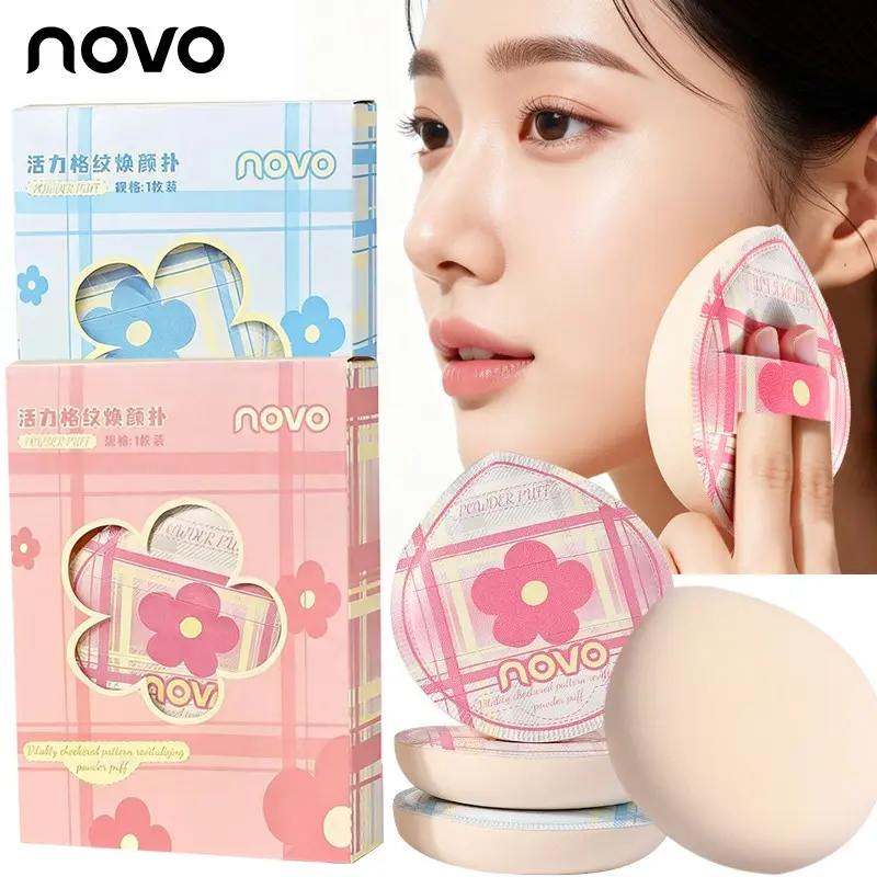 NOVO Vital Plaid Floral Powder Puff Soft Flocked Large Wet Dry Foundation Puff Smooth Makeup Tool Makeup Puffs For Students