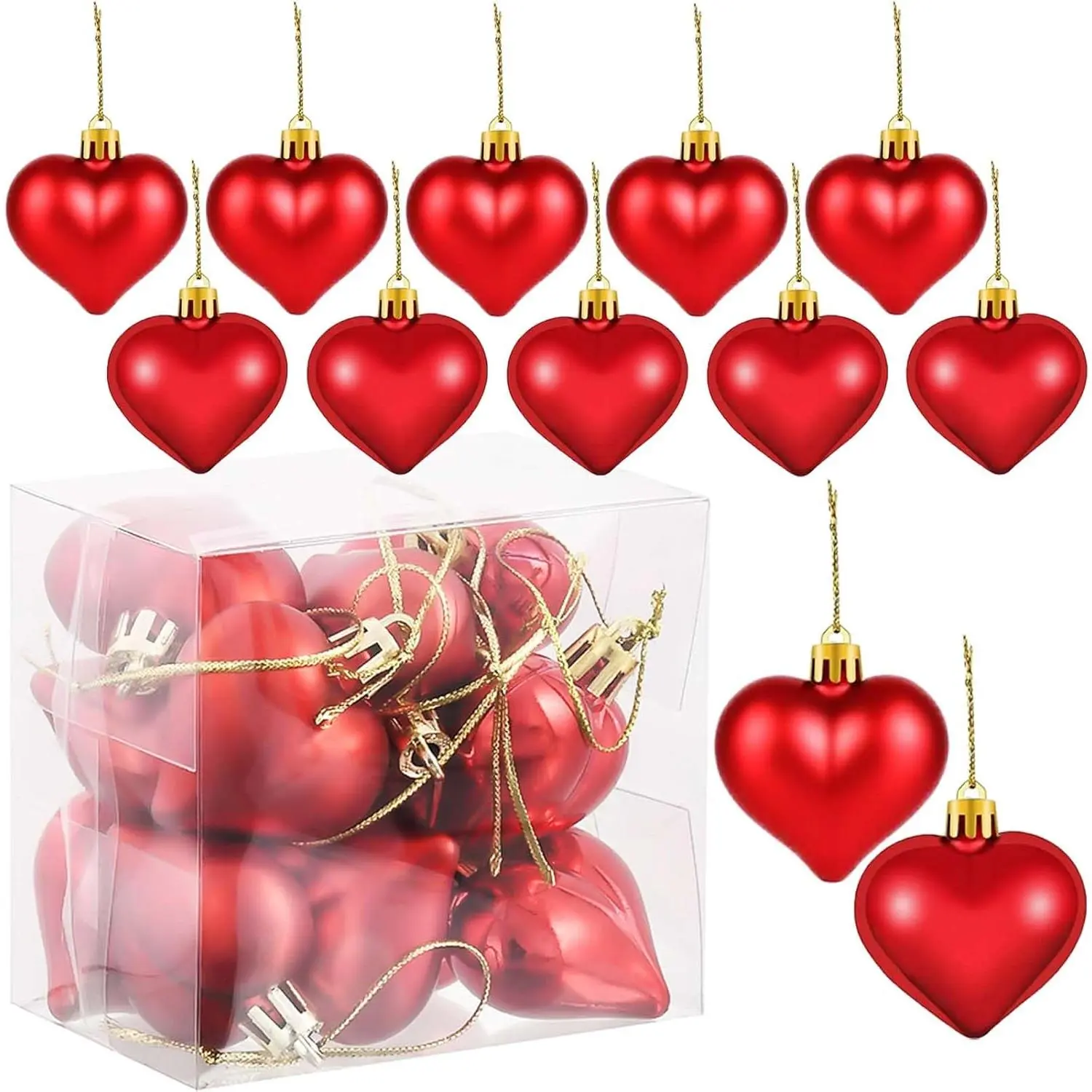 12 count  Ornaments for Christmas Valentine Tree Decorations, 1.8'' | Mini Valentines Ornaments for Small Tree, Heart Shaped Tree Ornaments, Plastic Shatterproof  Balls Holiday Party Decor
