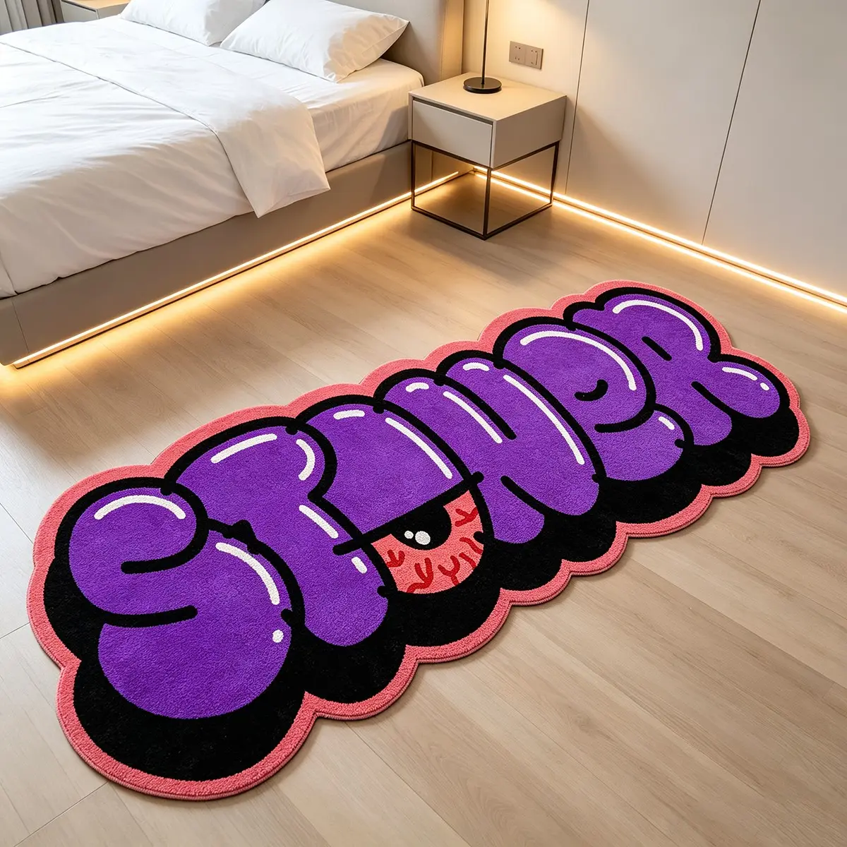 Bubble Graffiti Letter Rug, Soft Foldable Non-Slip Carpet, Y2K Street Art Decor for Living Room Bedroom Sofa