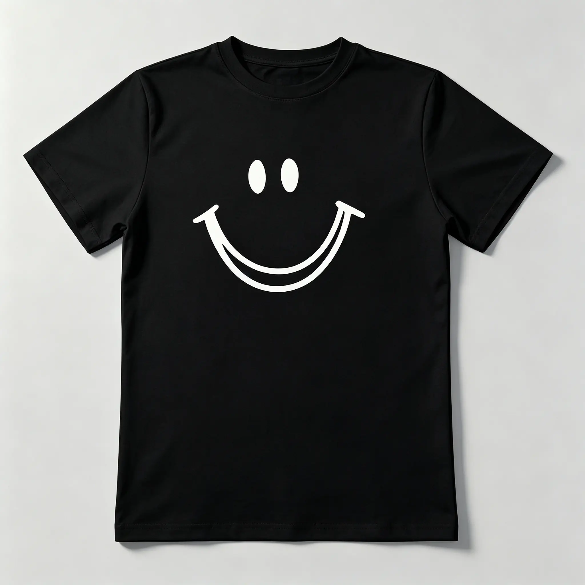 Minimal White Smile Face Graphic Tee for Men Women Black Cotton T-shirt Simple Streetwear Summer Daily Casual Gift