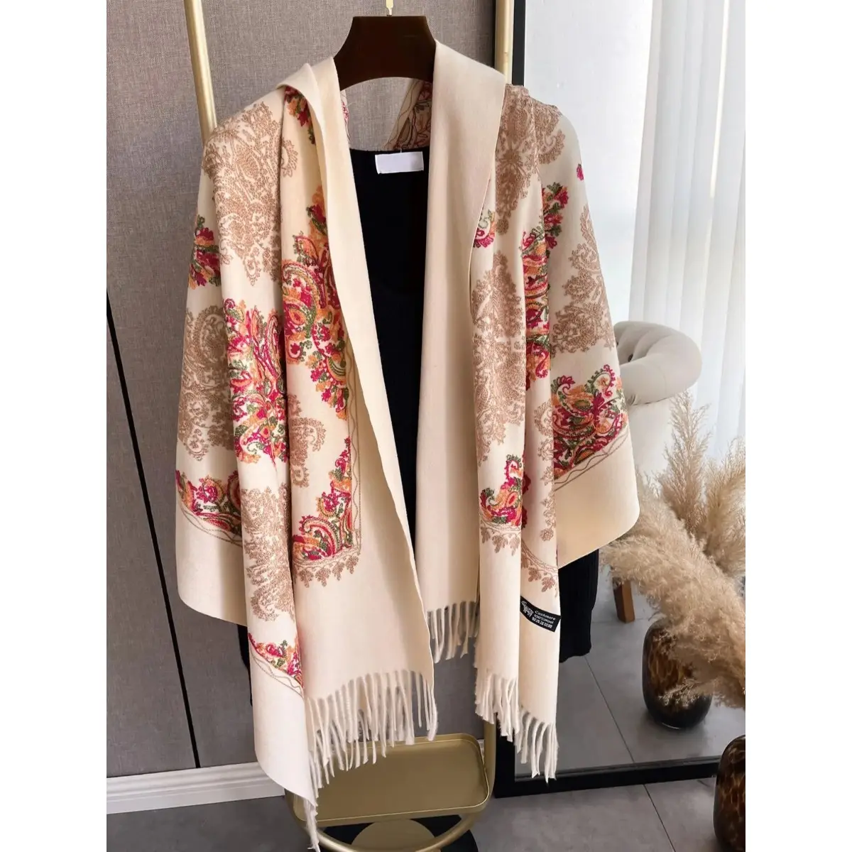 Pashmina Shawl for Women with Floral Embroidery, Soft and Warm Tencel Long Scarf for Fall, Winter, and Evening Wear, Plain, Fashion Accessory, Chiffon