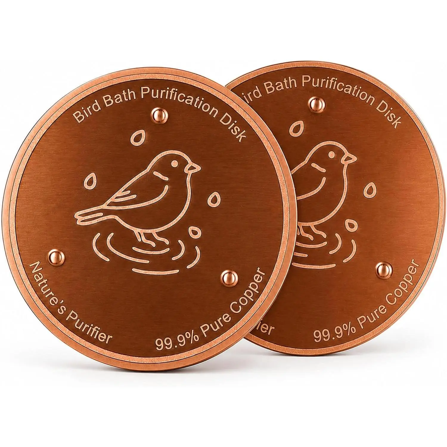 Bird Bath Copper Disk – 99.9% Pure Copper, Triple-Point Support, Durable - Water Cleaner for Outdoor Birdbaths, Bowls & Fountains (2 Pack) (2pack)