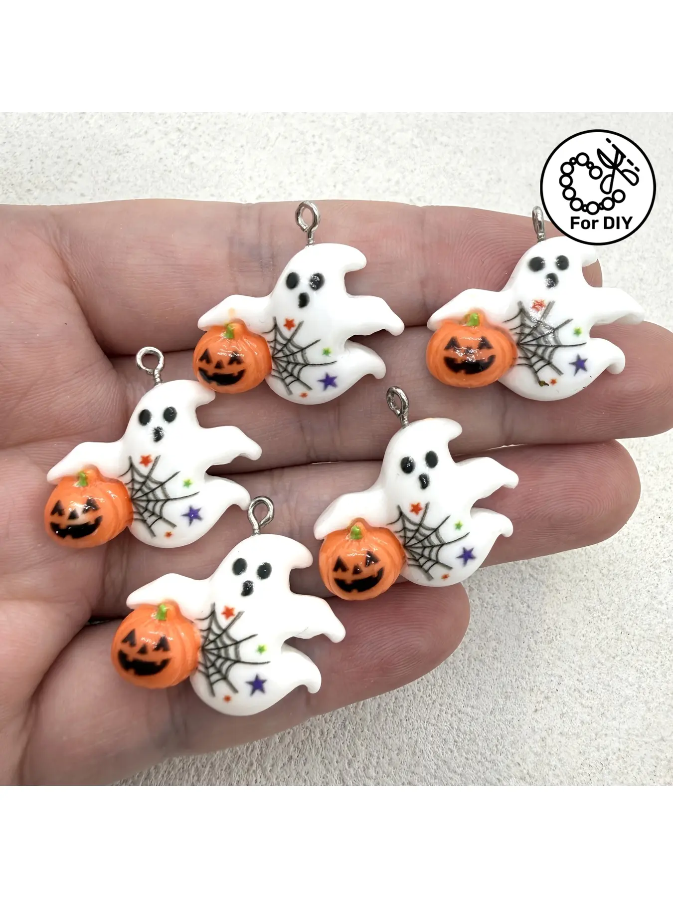 10pcs Halloween White Ghost Resin Pendants for DIY Jewelry Making Party Accessories Earrings Necklaces Bags Decor