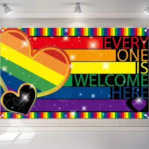 Rainbow Pride Banner, Large Lgbtq+ Pride Decoration, Welcome Everyone, Parade Party Decor, Photo Background