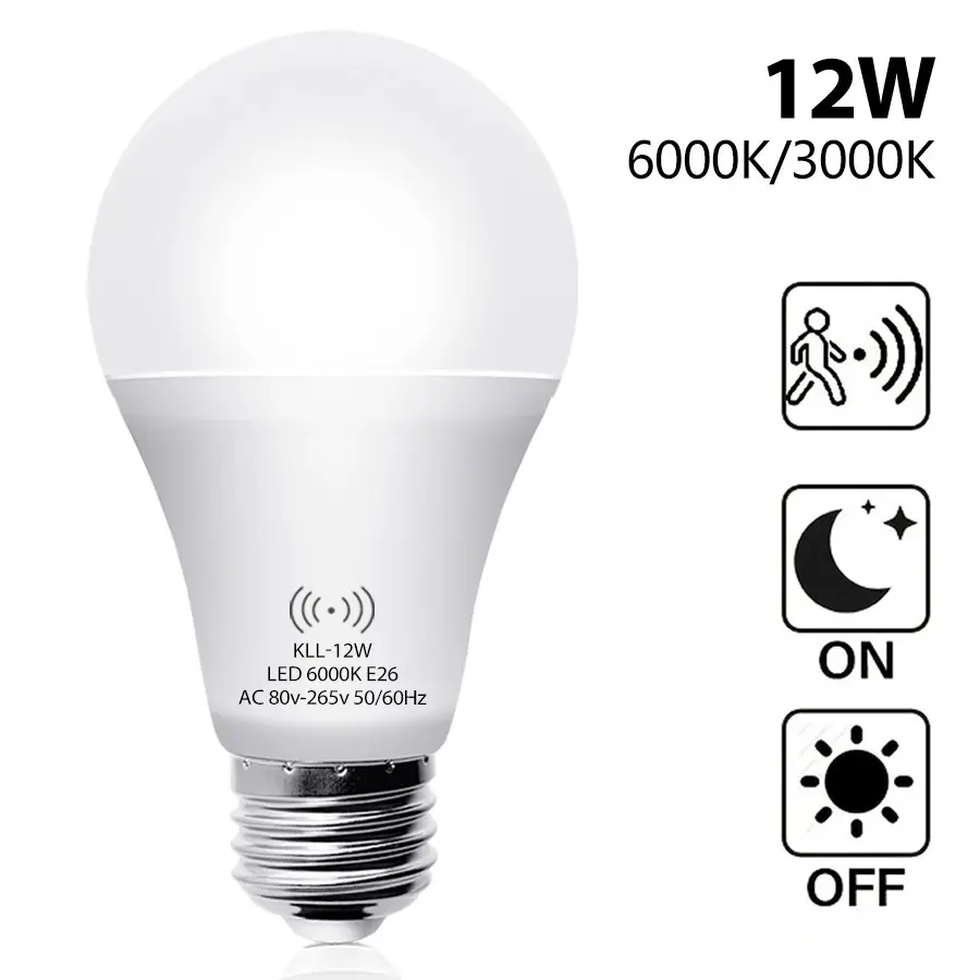 Kasotile Motion Sensor Bright LED Bulb, 12w Equivalent 100w, 3000k/6000k, E26/e27 Base, Indoor Lighting, Night Light, 80-265v, Energy Efficient, Universal Base