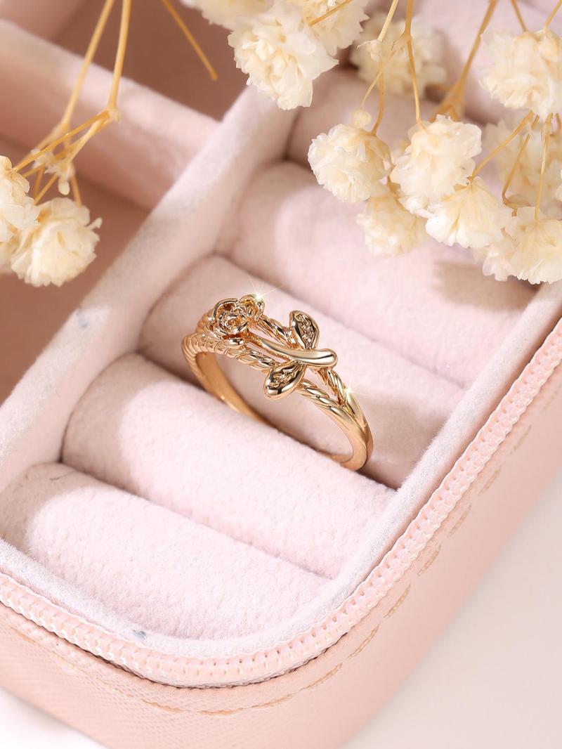 2024 Summer Women's Vintage Rose Design Promise Ring, Trendy All-match Ring for Daily Decoration, Fashion Exquisite Jewelry for Women As Birthday Gift, Valentine's Day, Gift, Statement Rings
