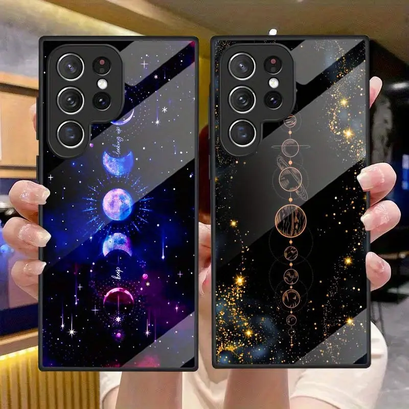 Tempered Glass Case for Samsung Galaxy Series - Star and Moon Art Design Phone Accessory, Compatible with S26,S25,S24,S23,S22 Pro,S21,S20 FE Plus Ultra Pro,A56-A03s Cell Phones, Accessories, Galaxy S23