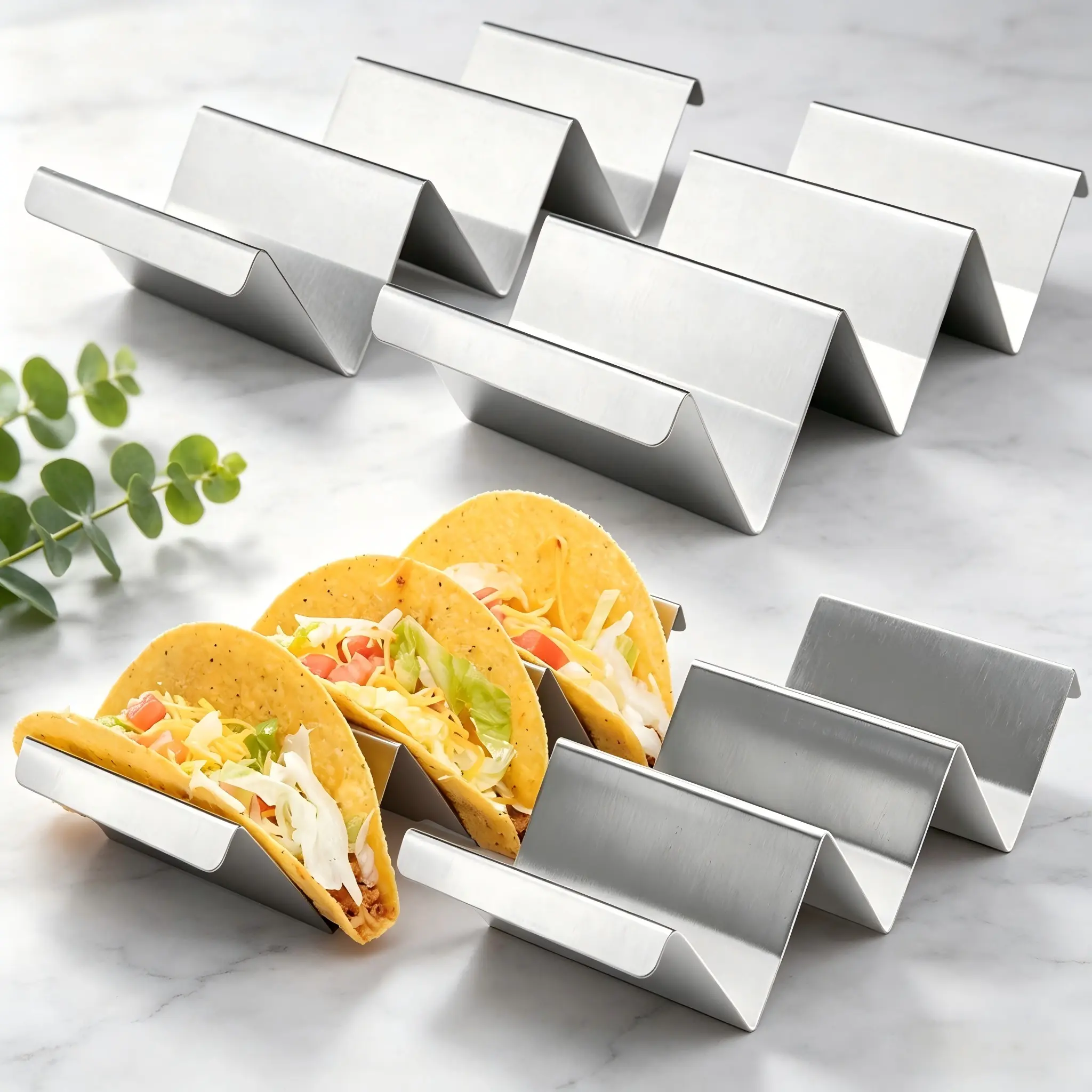 2/4/6PCS Taco Holder Stand, Food Grade Stainless Steel, W Shape Perforated & Non-perforated, Home Kitchen BBQ Party, Stackable Dishwasher Safe Heatproof, Mexican Tortilla Corn Pancake Baking Rack