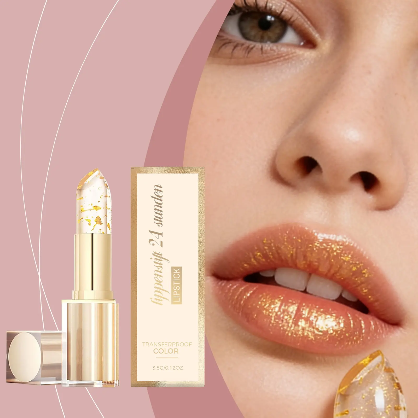 Gold Foil Color-Changing Lipstick, Hydrating Glass Lips, Smooth Lip Care, Moisturizing Water-Glow Finish, Soft Lip Texture