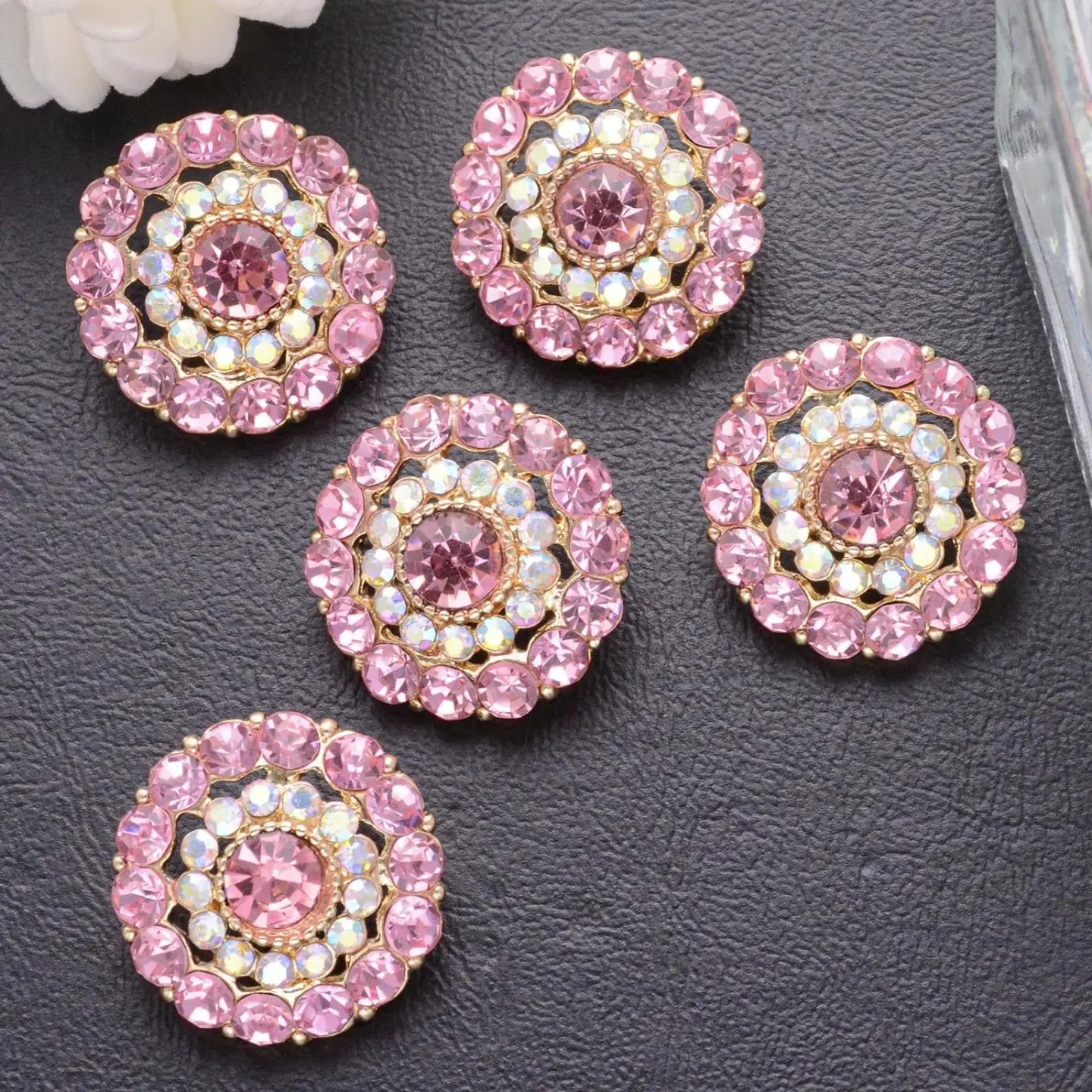 5Pcs Metal Rhinestone Buttons, 0.8"(21mm) Flower Sew on Clothing Buttons Hollow Design Rhinestone Embellishmentsfor DIY Sewing Clothing Jewelry Making Crafts Decor