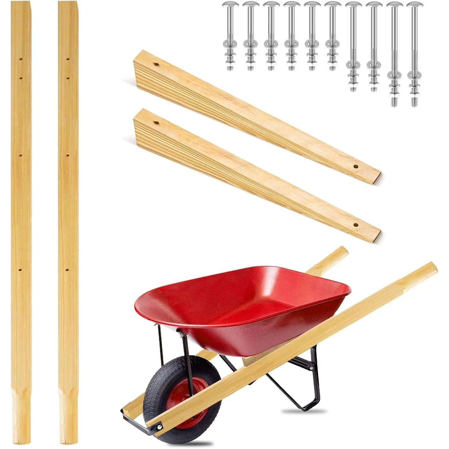 Wheelbarrow Handles Replacement Kit,59'' Wooden Wheel Barrow Parts,with 2 Heavy Duty Wheelbarrow Wedge,Easy Install