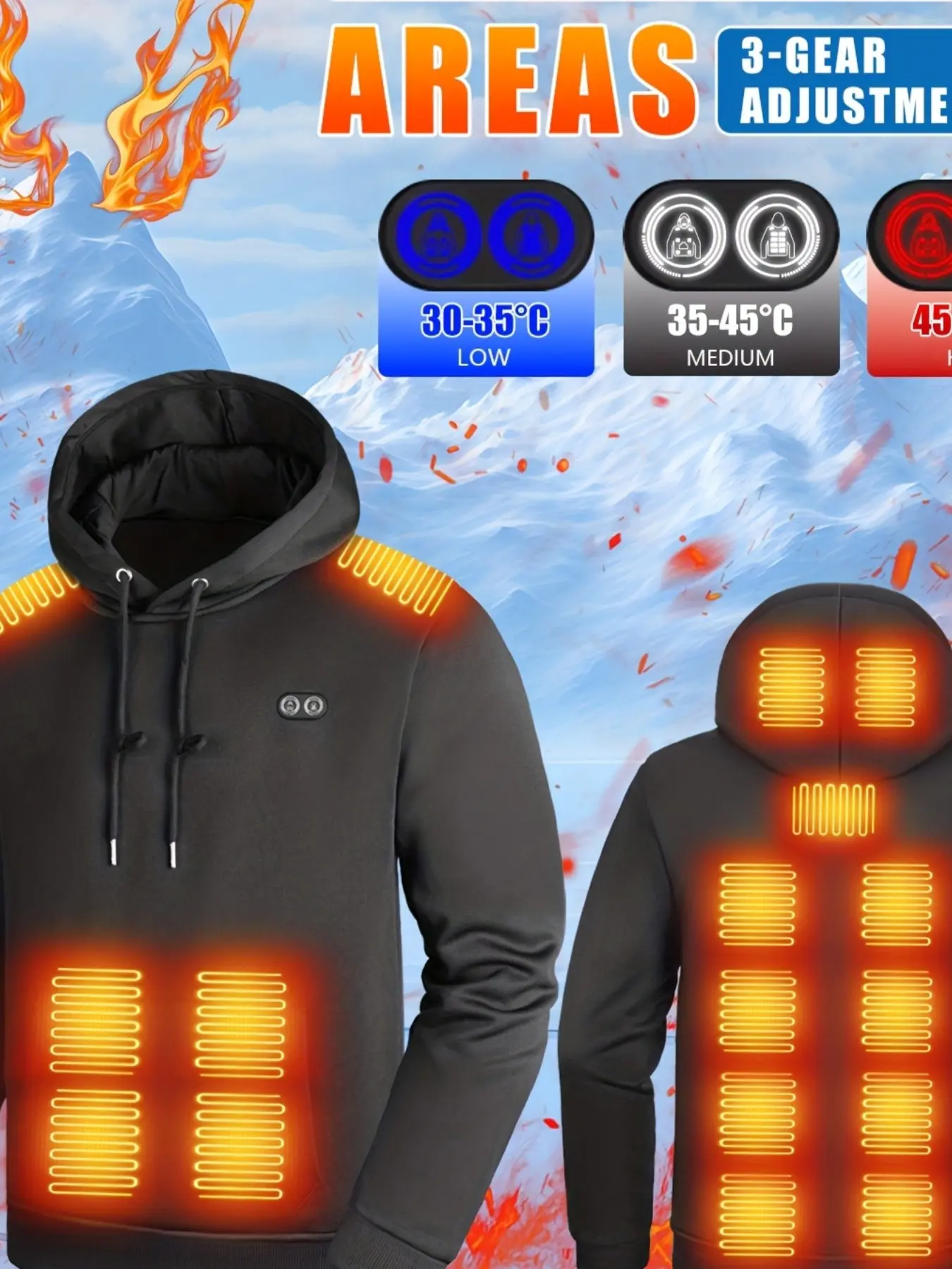 17 Zone Heated Hoodie, USB Electric Sweatshirt, Three-Tier Heating Pullover, Winter Warm Hooded Jacket, Unisex Outdoor Gear