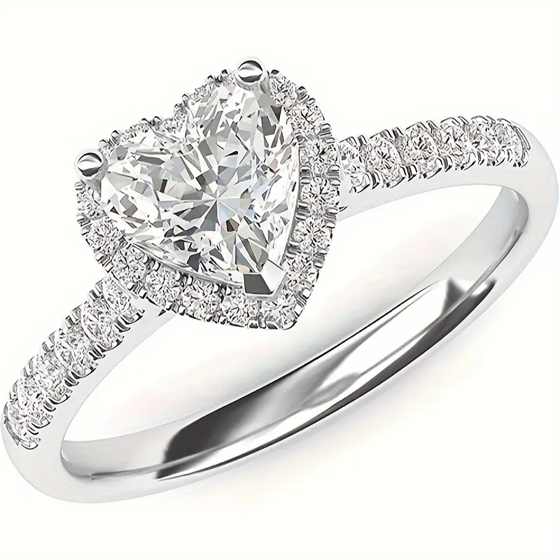 2CT Heart Shaped Lab Grown Diamond Ring for Women, D Color Sterling Silver Promise Engagement Band, Stunning Valentine's Day Gift for Her