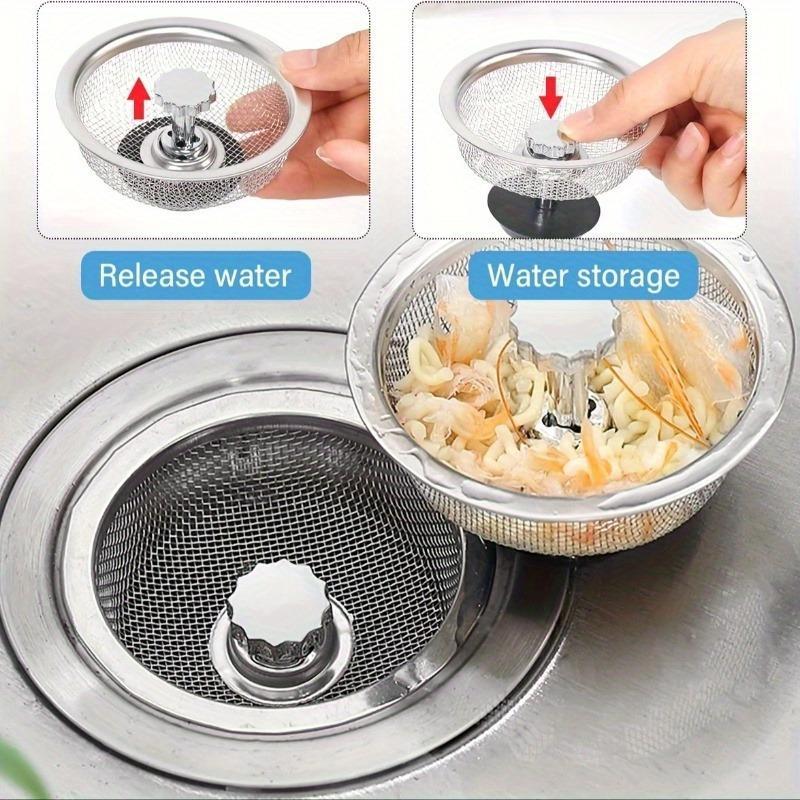 Stainless Steel Sink Strainer, Kitchen Sink Fine Mesh Strainer with Rubber Stopper, Anti-blockage Filter, Kitchen Sink Accessories