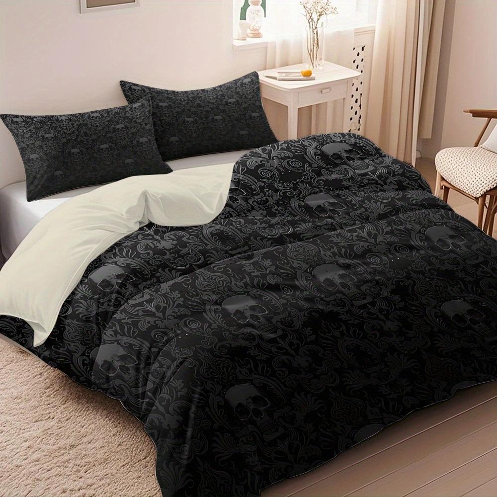 Skull & Floral Pattern Bedding Set, Including 1 Count Bedspread & Pillowcase without Filler, Soft Comfortable Bedding Set for Home Bedroom Duvet Cover Set