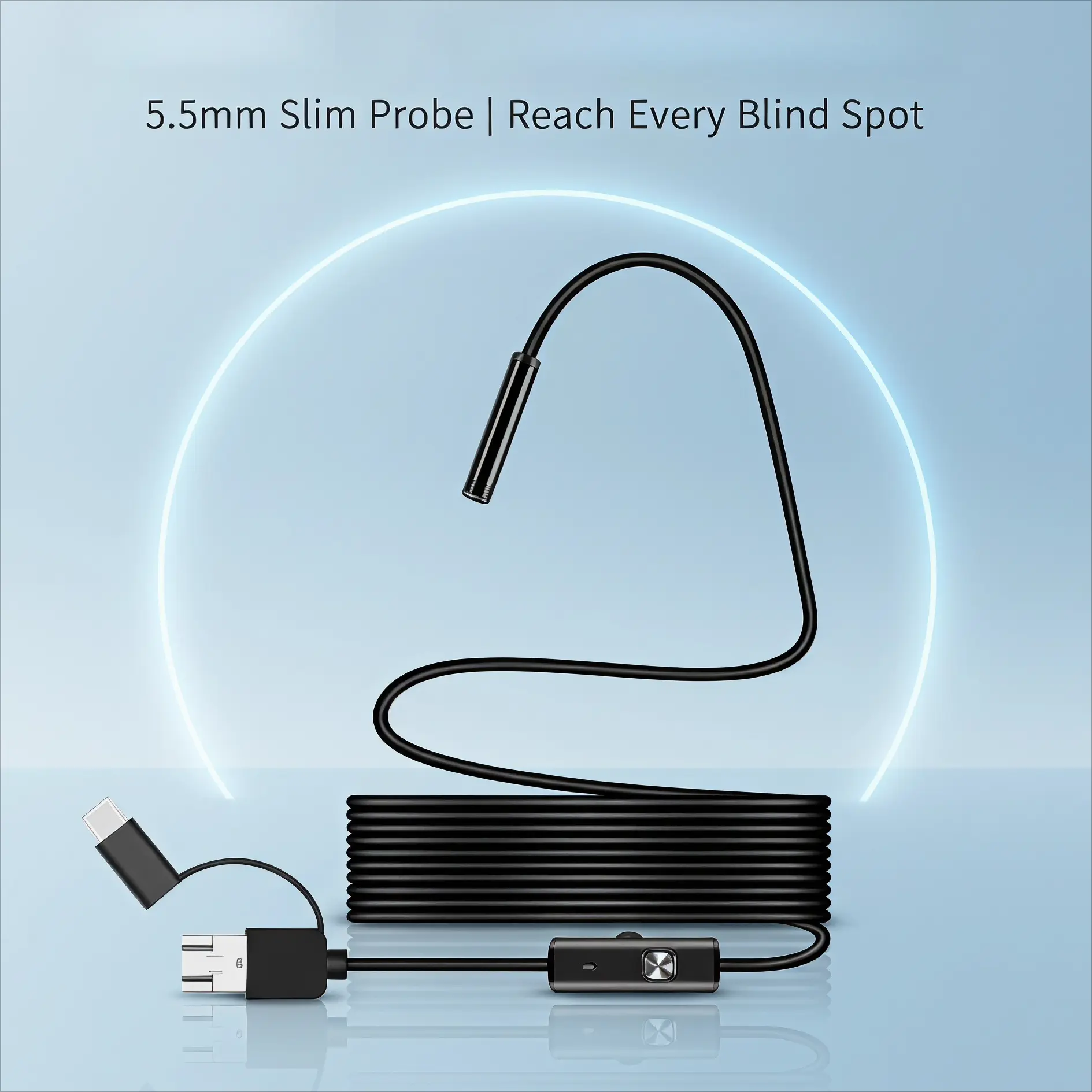 5.5mm 3-in-1 Endoscope - Industrial Pipeline & Car Air Conditioner Detector with Underground Pipes Leak Detection Function (1-10m Range), Flexible Cable