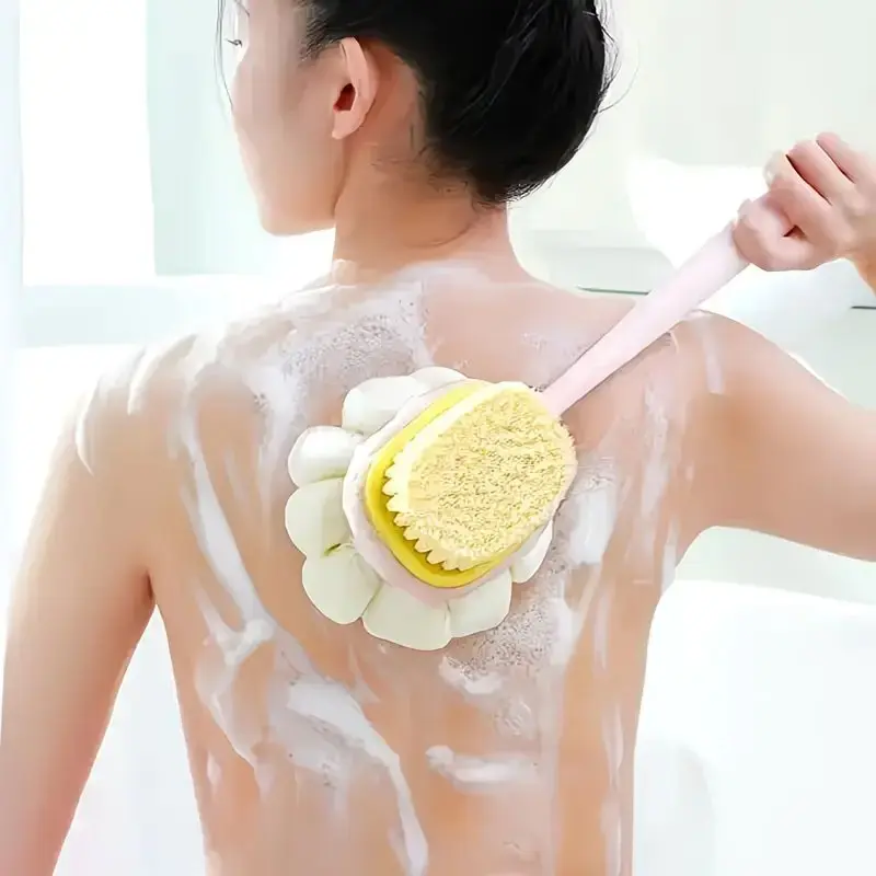 Extended Loofah Back Brush with Long Handle, Soft Mesh Sponge, Exfoliating Bath Massage Tool for Women, Shower Body Brush