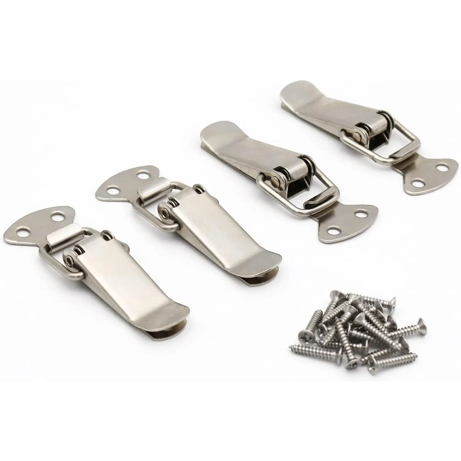 Stainless Steel Spring Loaded Toggle Latch, Silver Catch Hasp Clamp Clip Lock with High Quality Stainless Steel Screws for Cabinet, Wooden Case, Box, Chest (4 Pack)