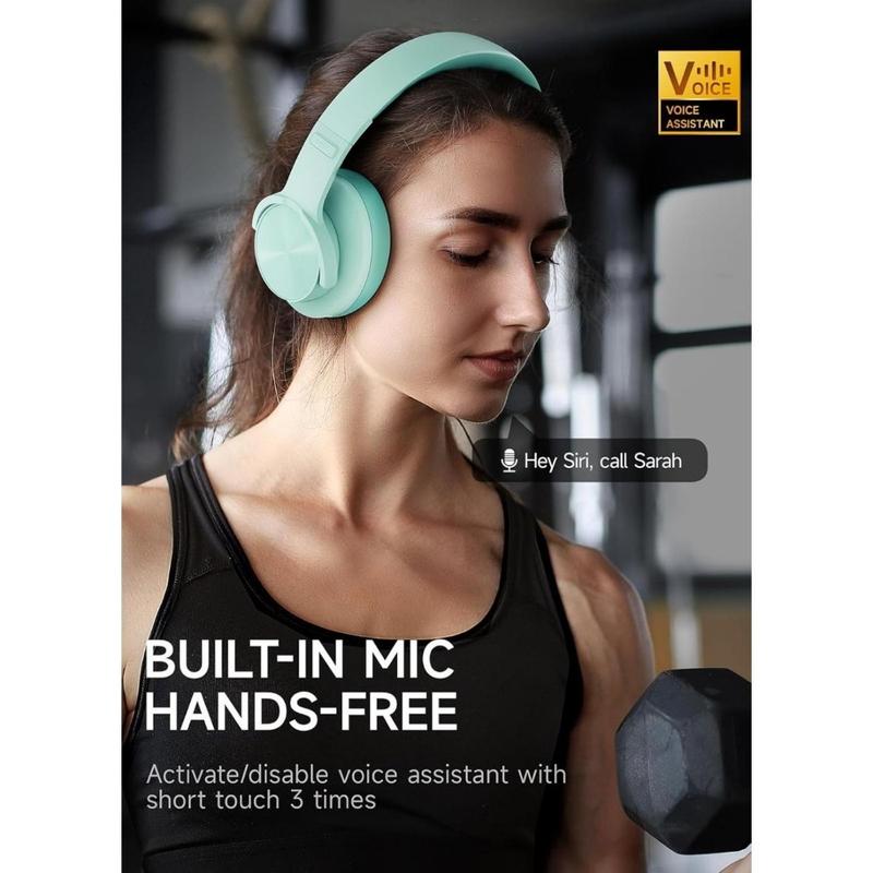 Over Ear Bluetooth Headphones, 120H Playtime, 3 EQ Modes, Low Latency, Hands-Free Calls, Deep Bass for Travel, Home, Office & PC (Cyan)