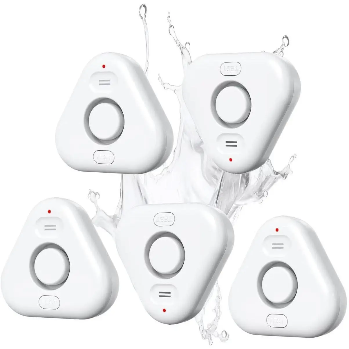 Compact 5 Pack Water Leak Detectors for Home - Adjustable Alarm (4 Levels, 0-120dB), IP66 Waterproof Sensor for Basements, Kitchen Sink