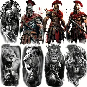 8 Cool Temporary Tattoos of Lion Warriors, Waterproof Body Art Stickers, Realistic Knight Lion Designs, for Men and Women, Forearm Sleeves