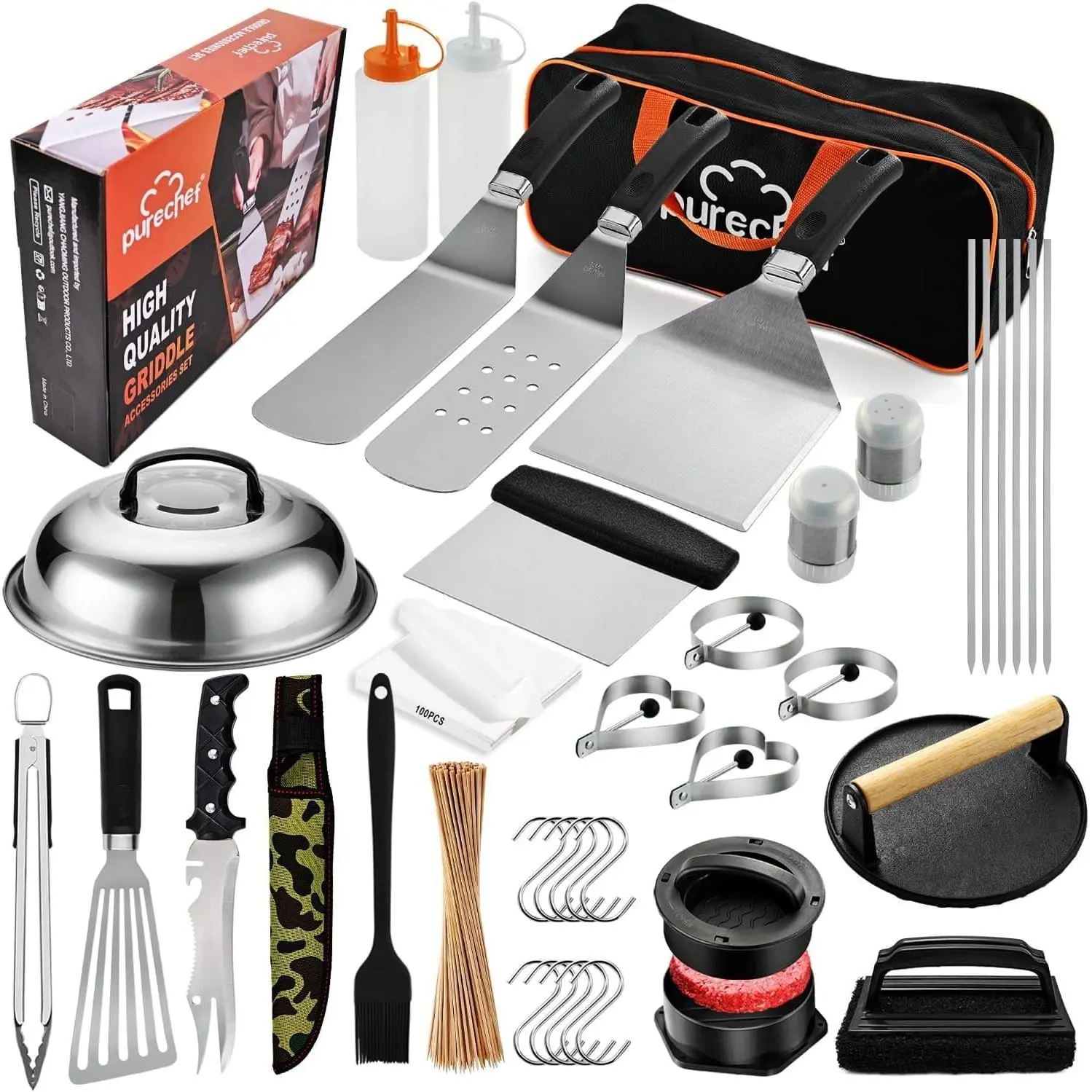 238pcs Premium Griddle Accessories Kit, Griddle Tools for Flat Top Grill with Enlarged Spatulas, Burger Press, Basting Cover, Flat Top Grill Accessories for Outdoor BBQ TeppanyakiGift.