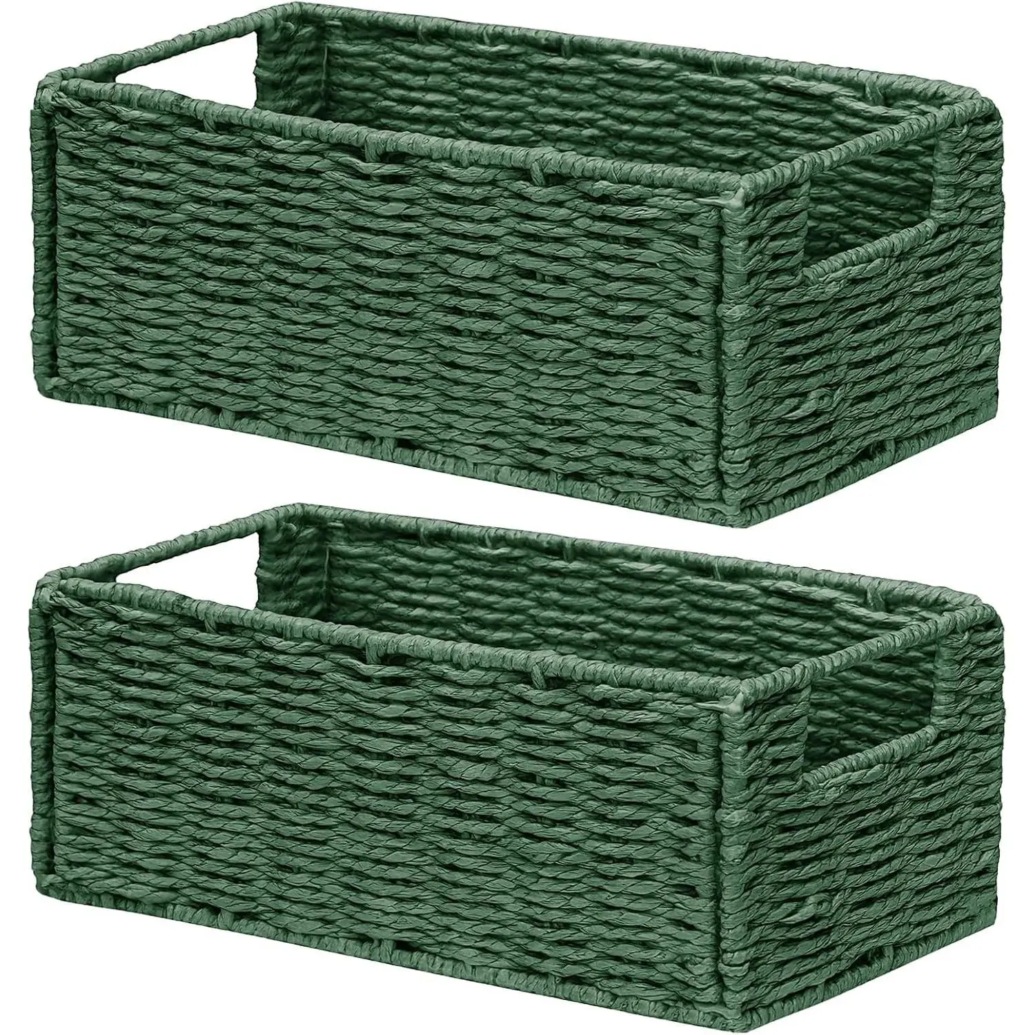 Vagusicc Set of 2 Hand-Woven Paper Rope Wicker Storage Baskets, Foldable Small Cube Organizer Bins for Toilet Paper Organizing, Shelves & Bathroom (Green)