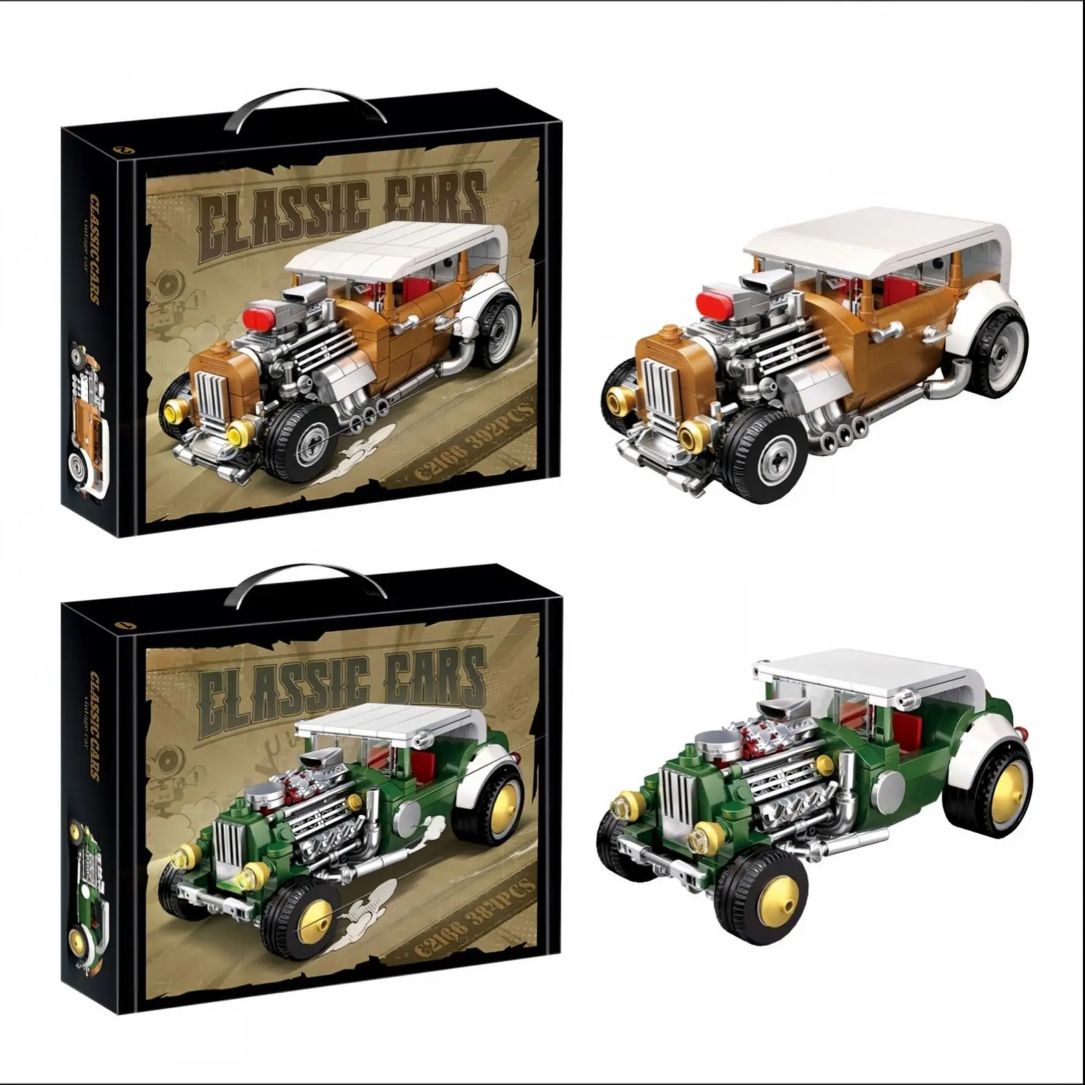 384pcs Classic Vintage Car Building Blocks Toy, Assemble Race Car DIY Puzzle, Unisex Gift, Educational Playset for Boys, Vehicle Building Blocks