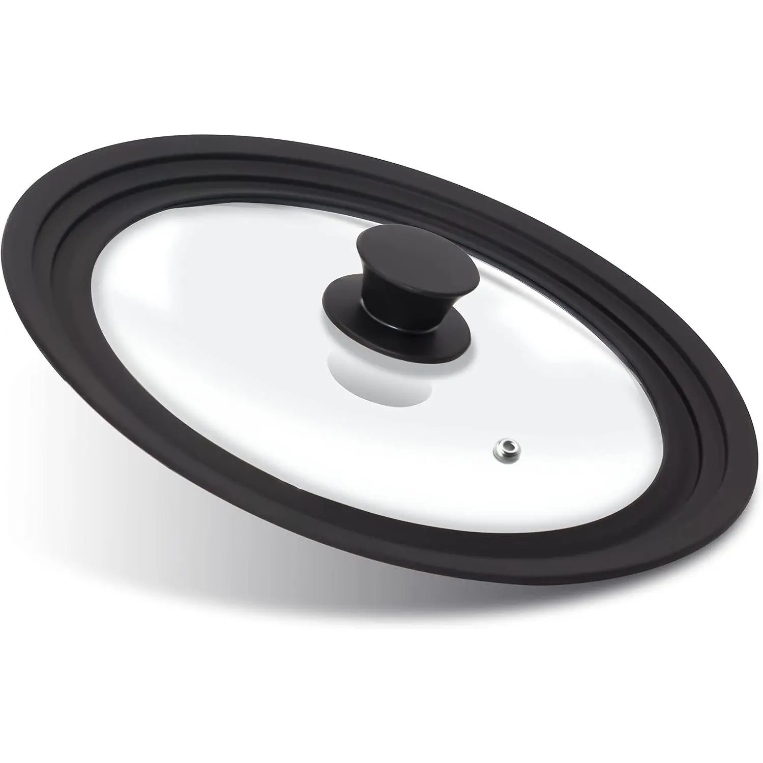 Silicone Universal Lid for Pots, Pans and Skillets - Tempered Glass Covered with Heat Resistant Silicone Rim Fits 9.5", 10" and 11" Diameter Cookware -Easy to Use Replacement Frying Pan Cover