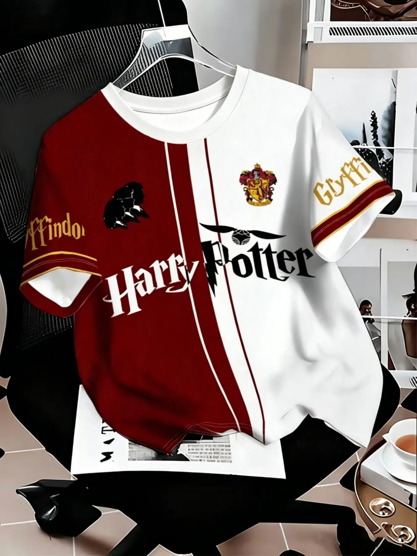Summer New Warner Collaboration Men's Creative Short Sleeve T-Shirt, Harry Potter Print, Casual Sporty Comfortable Round Neck Pullover