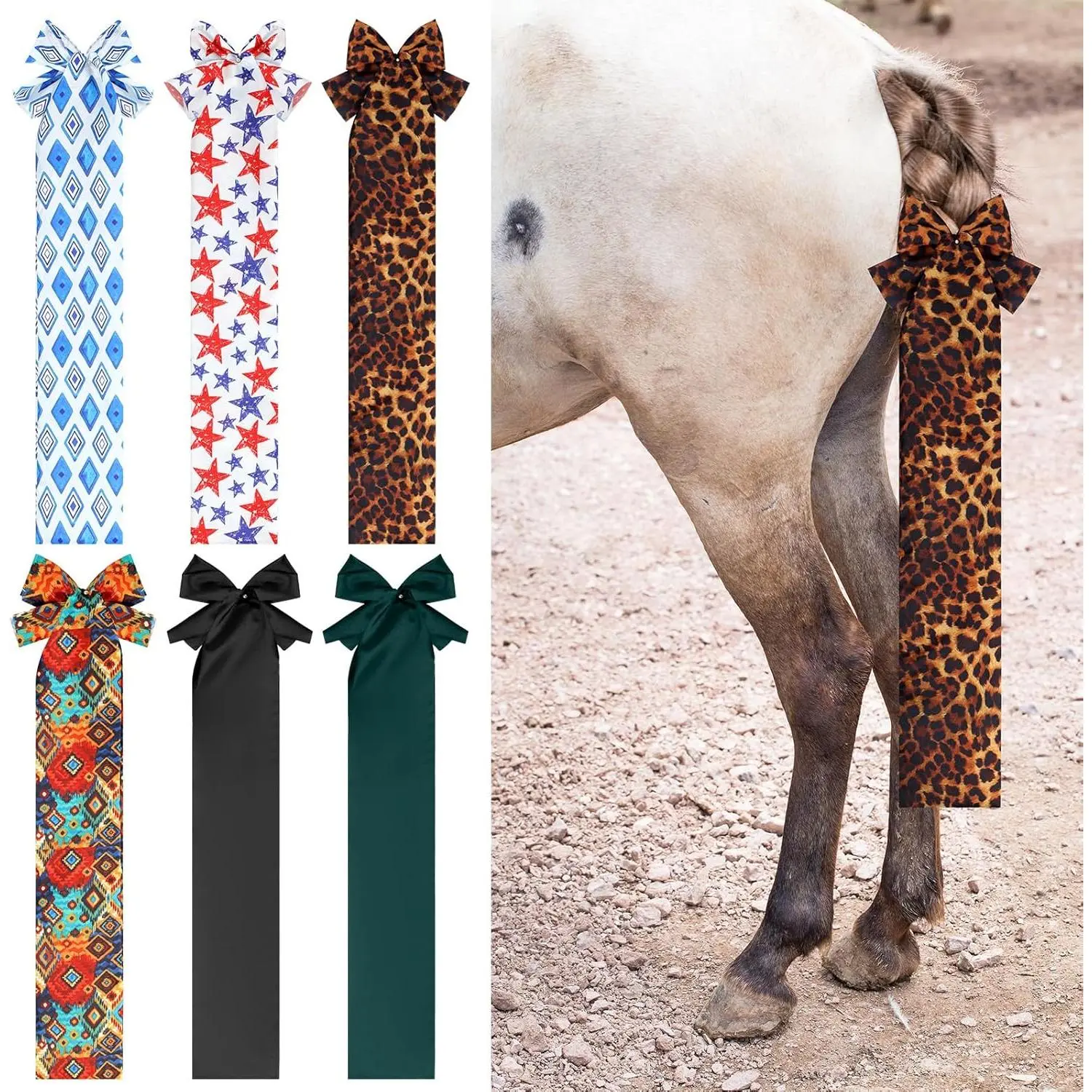 Horse Tail Bags (6-Pack, 22-Inch) - Breathable Slip-On Tail Wraps with 2 Straps, Anti-Dirt Horse Grooming Aids with Multiple Prints