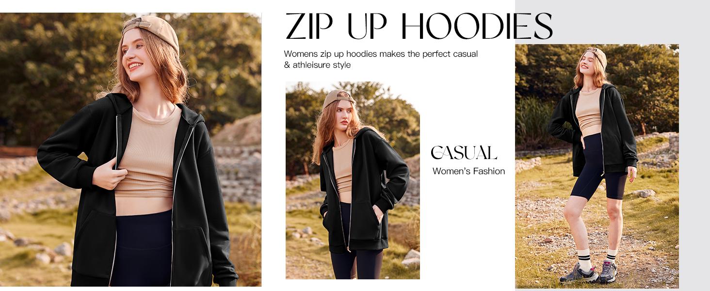 Yousify Women Casual Full Zip Up Plush Hoodie Comfy Loose Solid Sweatshirt Long Sleeve Jacket with Pockets