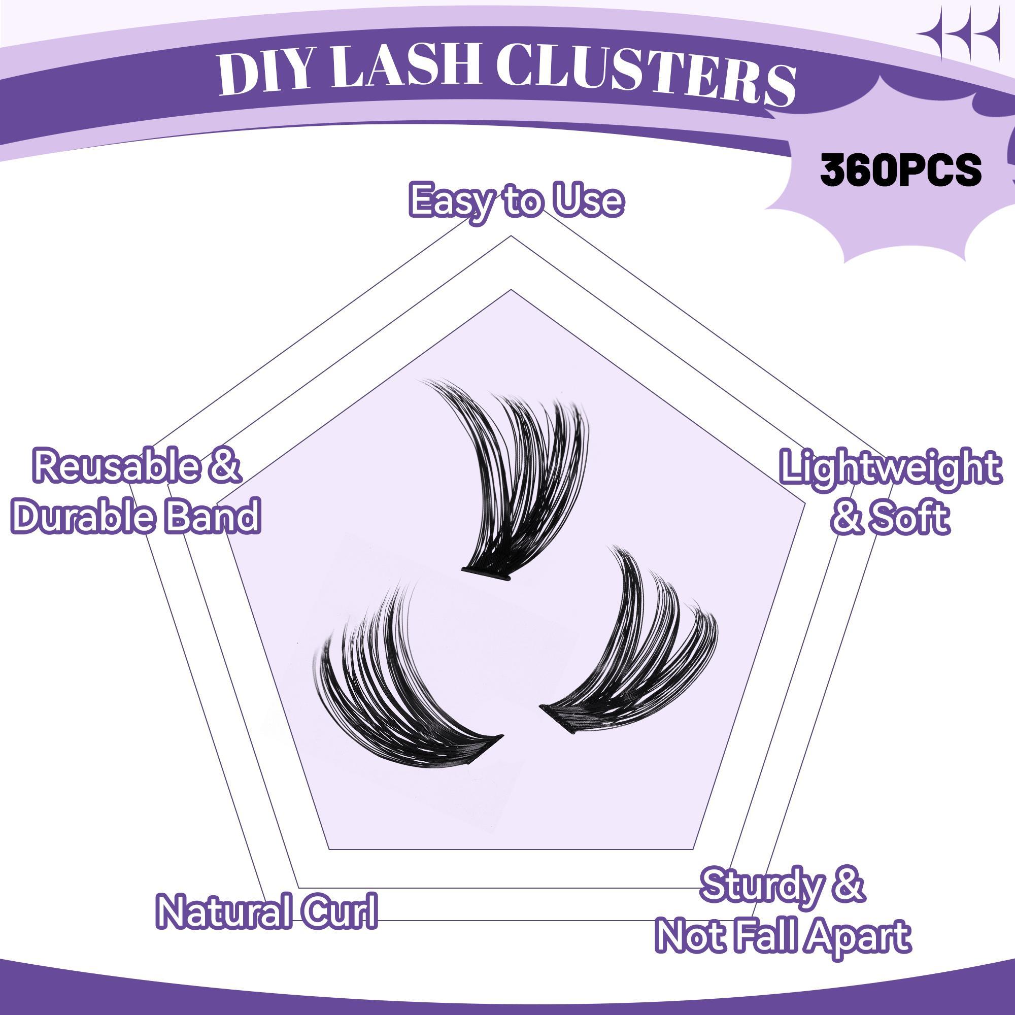 Mixed Length Individual False Eyelashes Kit with Tweezers, Glue & Glue Remover, 360pcs/set Natural Look Eyelashes Kit, Eyelashes Extensions, Cluster Lashes Kit, Eyelash Tools, Lash Clusters, Cosmetic, Eye Makeup Products, DIY Lash Kit