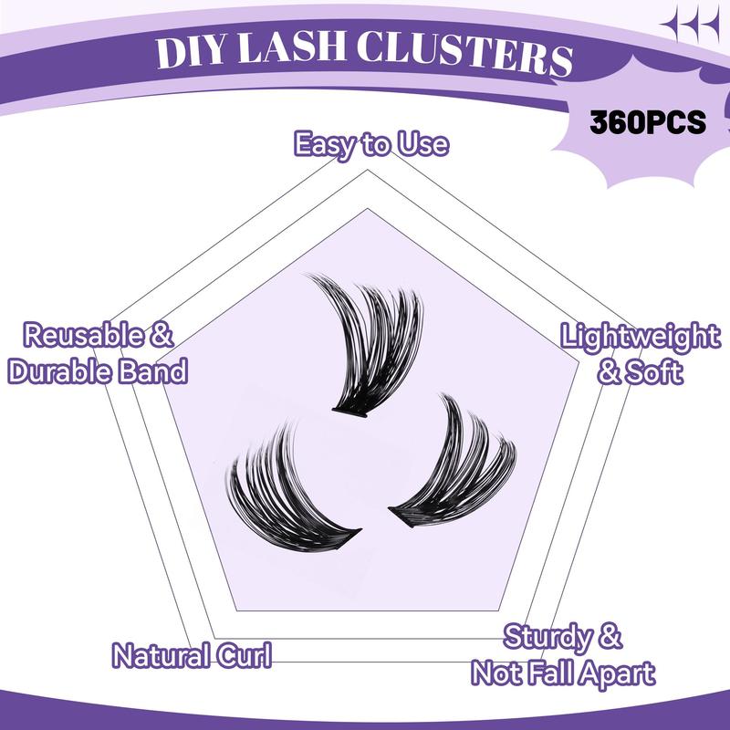 Mixed Length Individual False Eyelashes Kit with Tweezers, Glue & Glue Remover, 360pcs/set Natural Look Eyelashes Kit, Eyelashes Extensions, Cluster Lashes Kit, Eyelash Tools, Lash Clusters, Cosmetic, Eye Makeup Products, DIY Lash Kit
