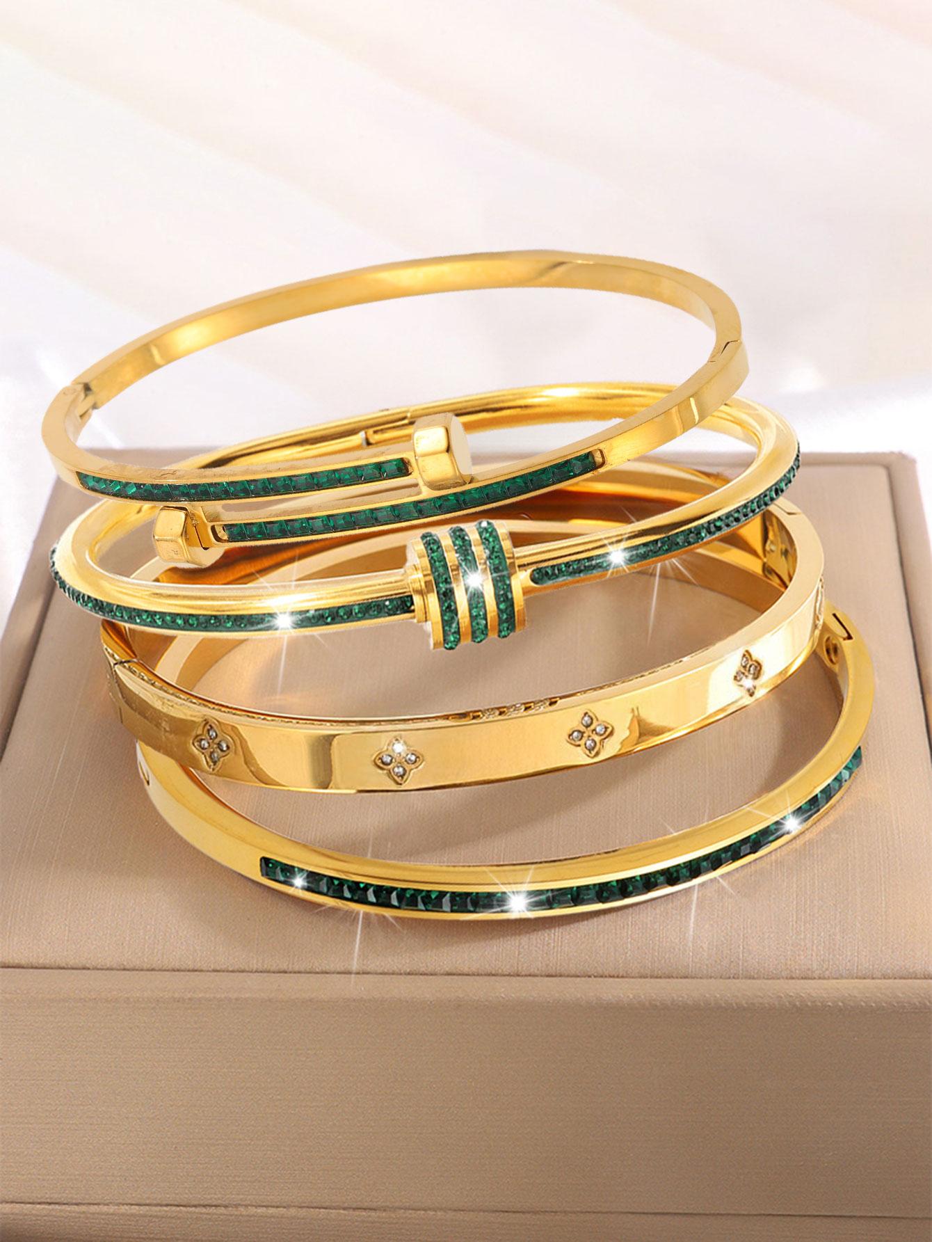 4-piece Elegant Trendy Bangles Bracelet Set, Lightweight Stainless Steel Fashionable Exquisite Trendy Bracelet for Daily Wear, Perfect for Holidays and Gifts