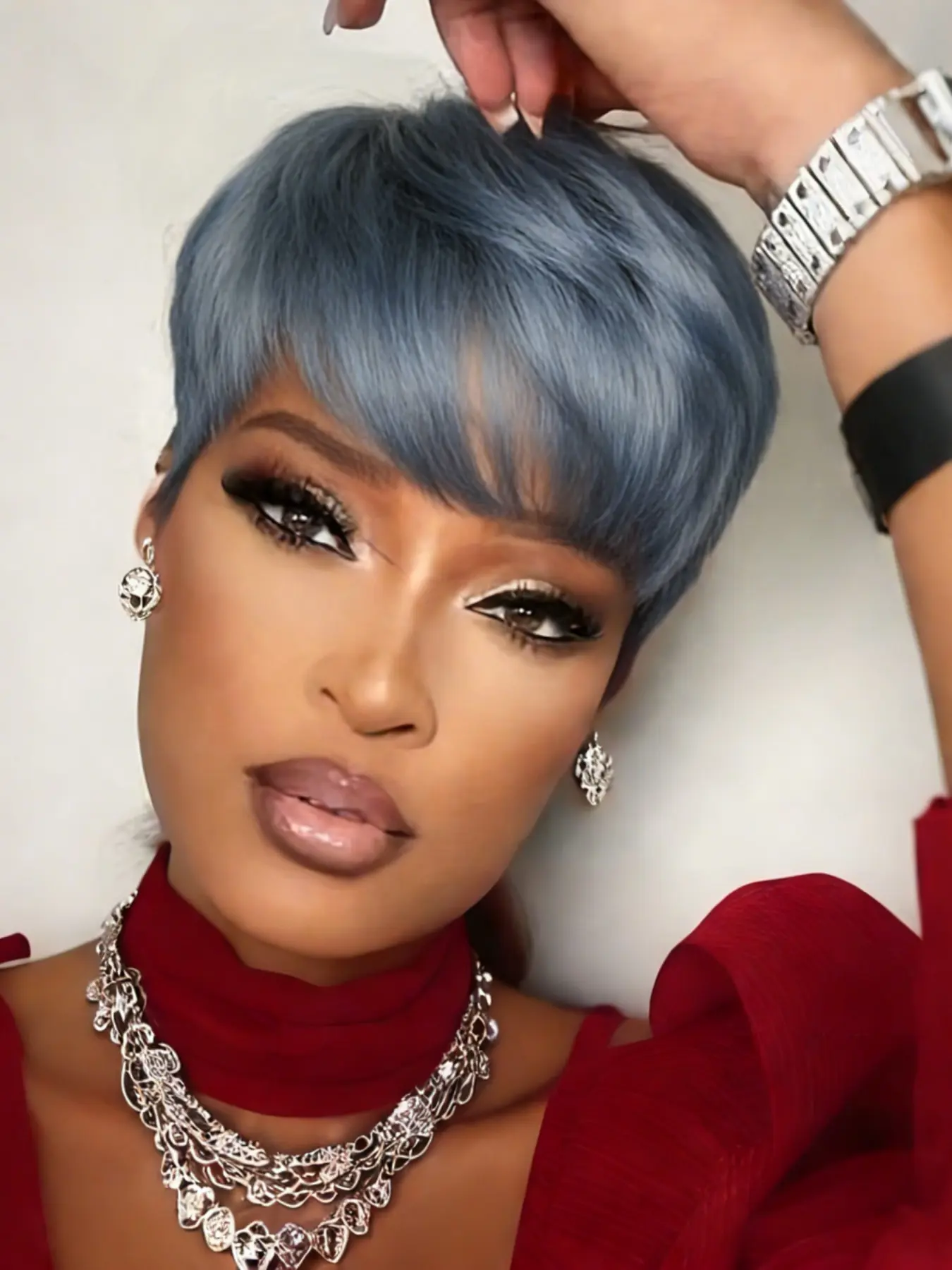 Short Pixie Cut Straight Wig Human Hair For Women Machine Made With Pre-Styled Bangs