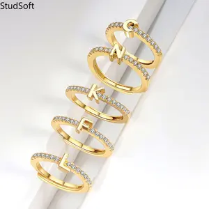 Women's Gold Initial Rings - 26 Alphabet Open Ring Set with Fashion Cubic Zirconia, Adjustable Size Jewelry for Women, Birthday Gift Ideas for Girlfriend