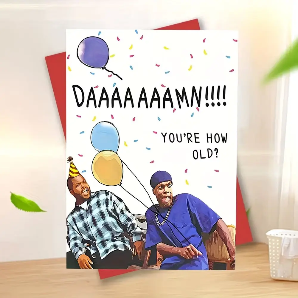 Funny Birthday Card with Envelope, Humorous Aging Joke, Cartoon-Style Design, Party Hats & Balloons, Festive Party Supplies