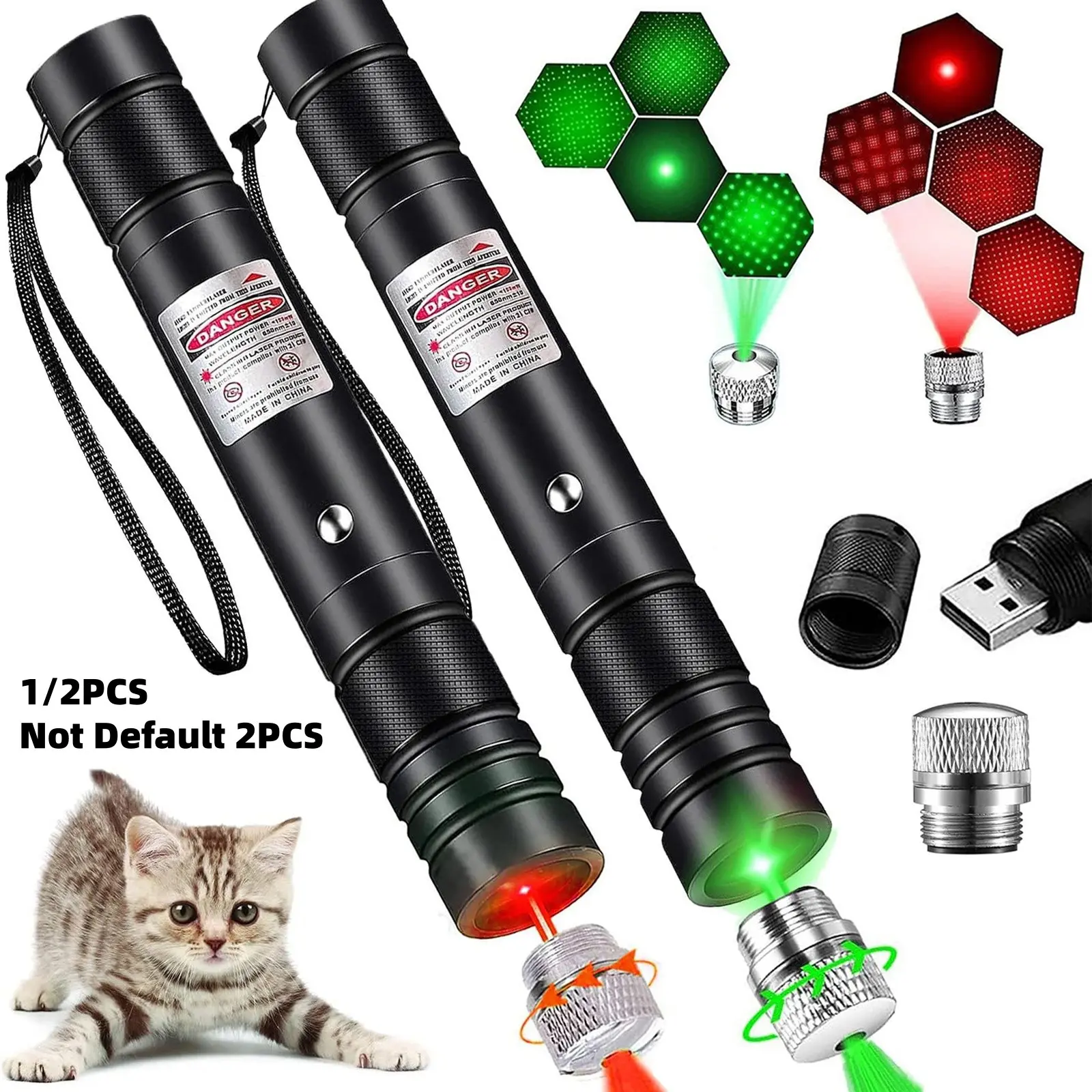 USB Rechargeable Pet Laser Toy, Low Power Safe Design, Interactive Wall Projection, Indoor Outdoor Use, Includes & Lasers