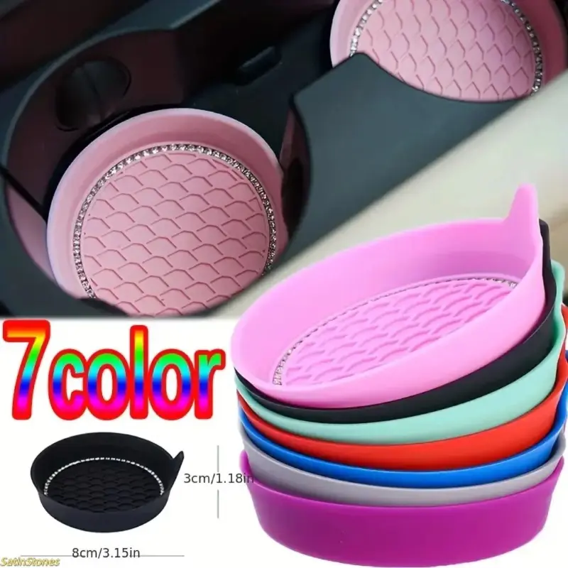 Glamorous Rhinestone Car Cup Coasters, 2-Pack 8cm Rubber Non-Slip Mats - Girly Auto Accessories for Car Interior Decor & Commute Use, Girly Car Accessories, 2 Pcs