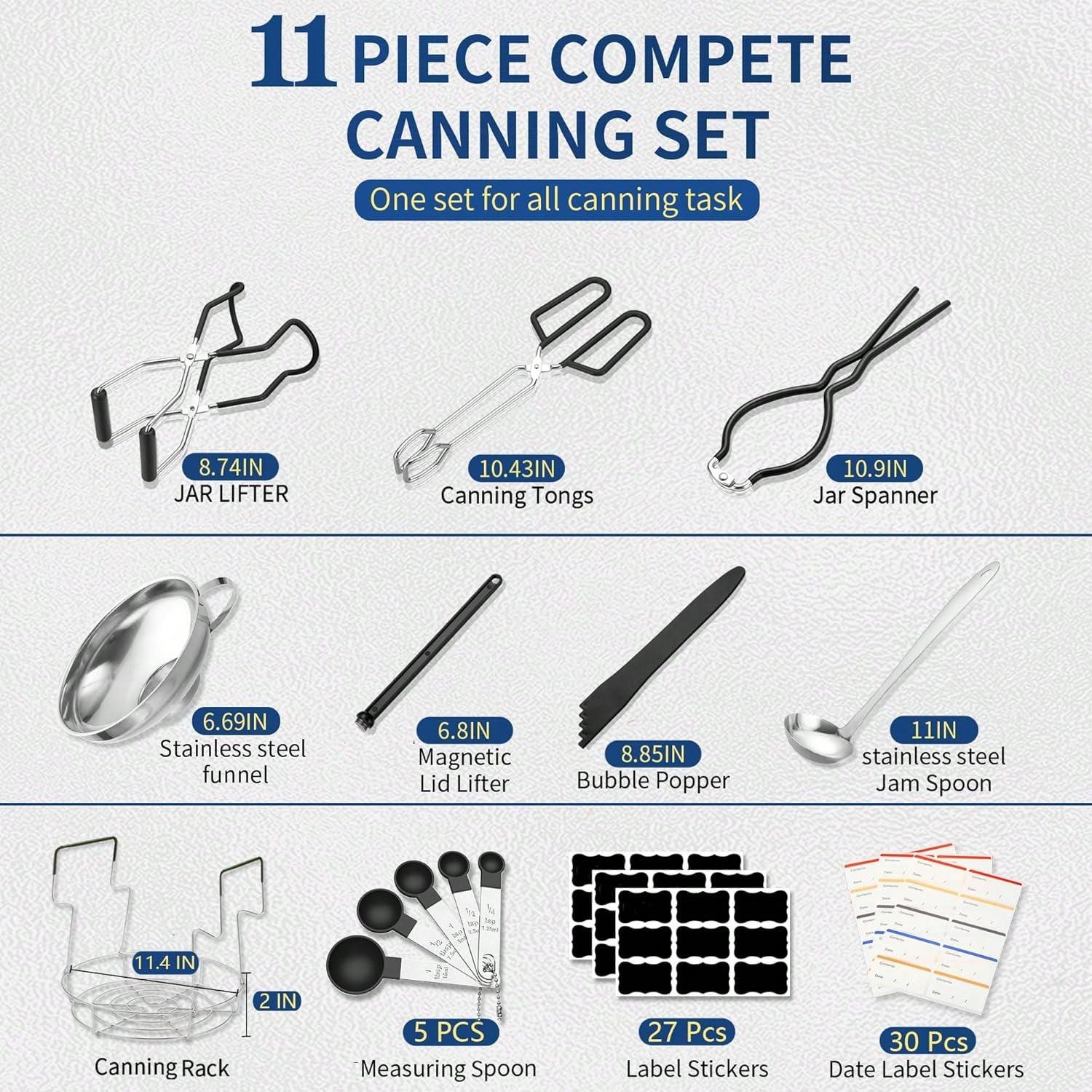 11 Pcs Canning Supplies Starter Kit for Beginners - Dark Black Canning Tool Set with Canning Rack, Jar Lifter, Funnel, Tongs & Complete Accessories, Easter Gifts, Mother's Day Gifts 11 Pcs Canning Supplies Starter Kit for Beginners - Dark Black Canning Tool Set with Canning Rack, Jar Lifter, Funnel, Tongs & Complete Accessories, Easter Gifts, Mother's Day Gifts