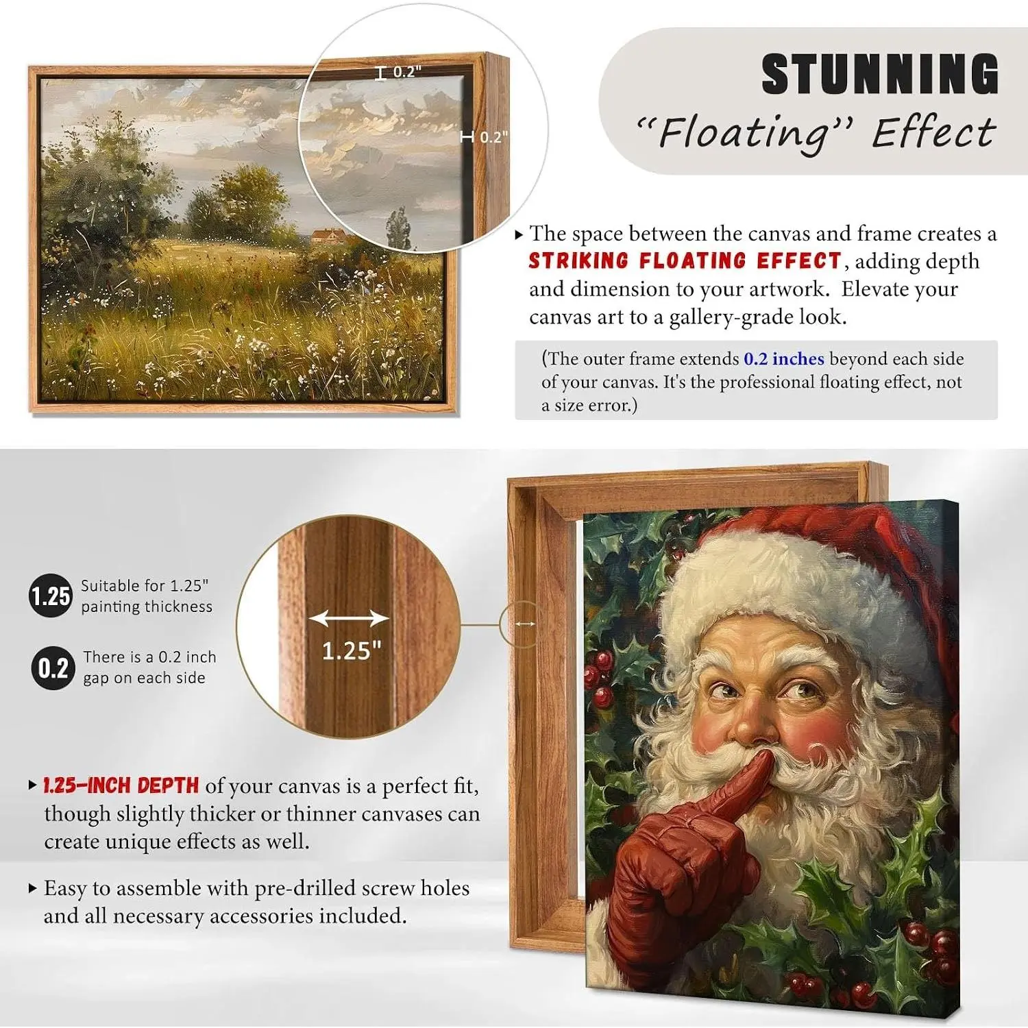 Floating Frame for Canvas, Wood-Look Floater Frame for 1.25" Thick Canvas Paintings, Available in 50 Sizes and 4 Colors for Wall and Art Decor (8x8 inch, Light Brown, 1-Pack)