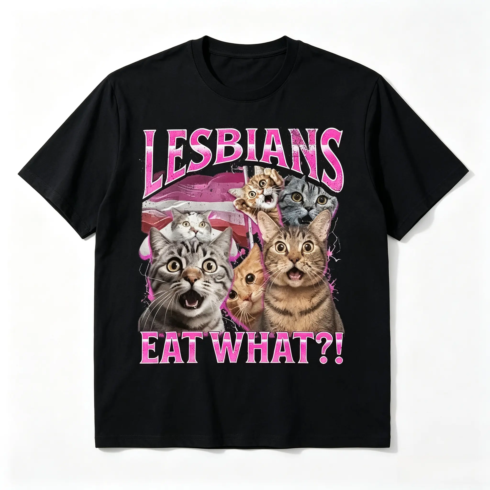 Women's Short-Sleeve Soft Organic Cotton Oversized Lesbian Pride Funny Cat Graphic T-Shirt, Comfortable Casual Sportswear Tops, Novelty Meme Tee, Ideal Gift for LGBTQ Friends (Holiday/Birthday), Shortsleeve, Crew Neck, Graphic Print