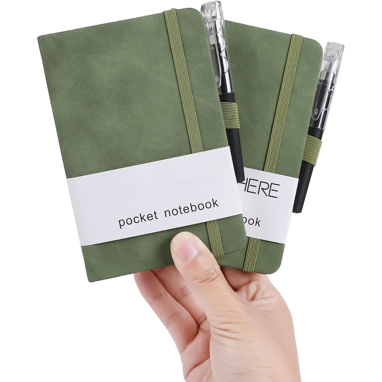 2Pack Pocket Notebook Small Notebook Journal Notebook 4 inches x 5.7 inches 200 Pages Leather Cover With Pen Holder Page Marker Ribbons(Black)