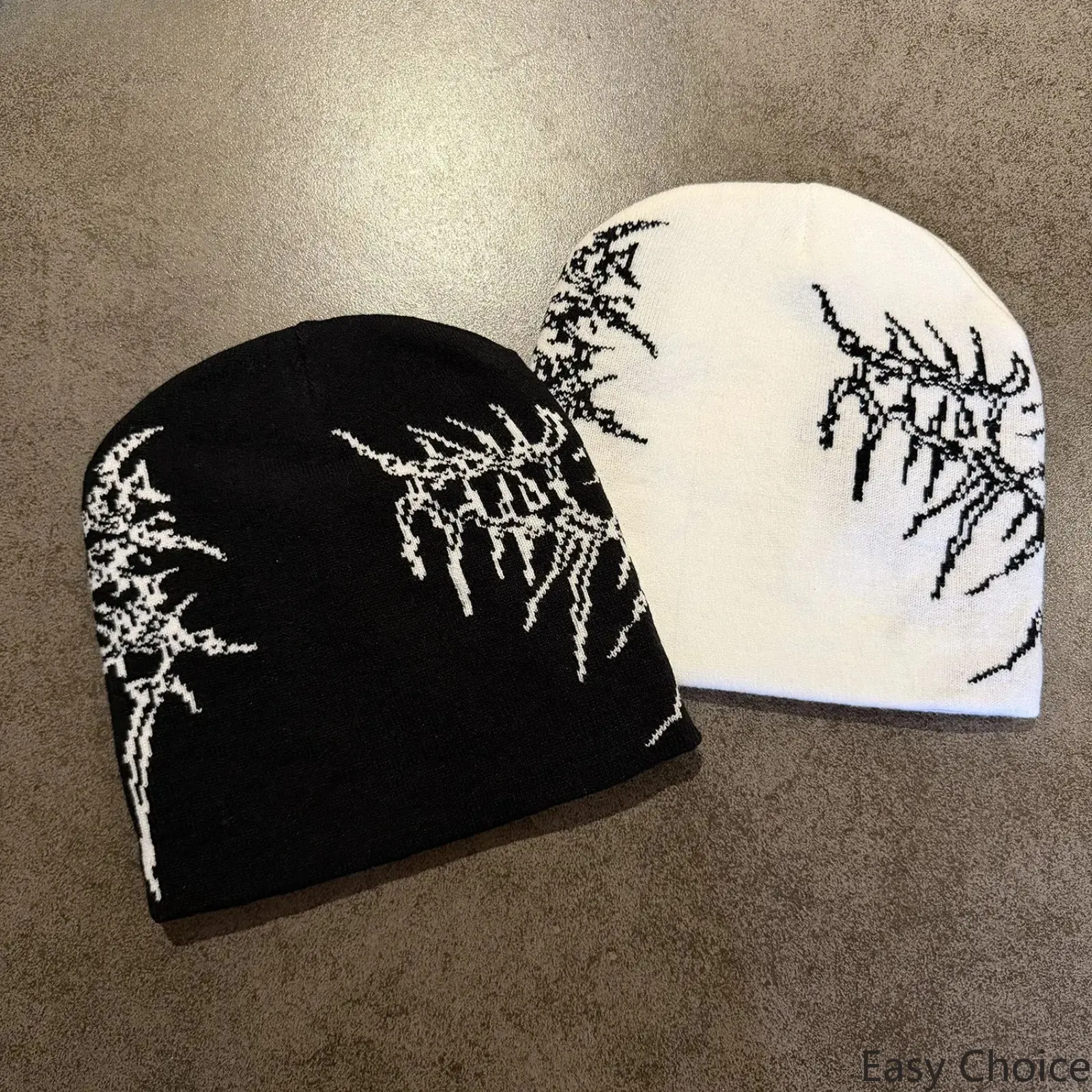 2Pcs/1Pcs Trendy Gothic Thorn Knit Beanie Hat, Opium‑Inspired Vintage Y2K Grunge Punk Skullcap, Stretchy Warm Unisex Winter Cap, Edgy Streetwear Headwear for Men & Women Daily Cold‑Weather Outfit Styling