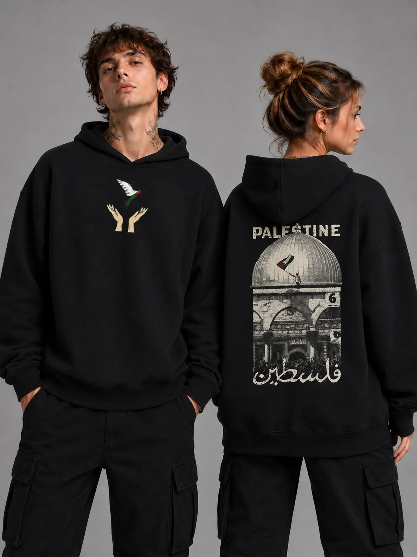 Palestine Faith and Heritage Double-Sided Graphic Sweatshirt Black Crewneck & Hoodie, Perfect Gift Cool Shirts,Graphic Oversized Heavyweight Fleece Crewneck Sweatshirt / Fleece Hoodie for Men & Women, Workout Crewneck & Hoodie,y2k hoodie