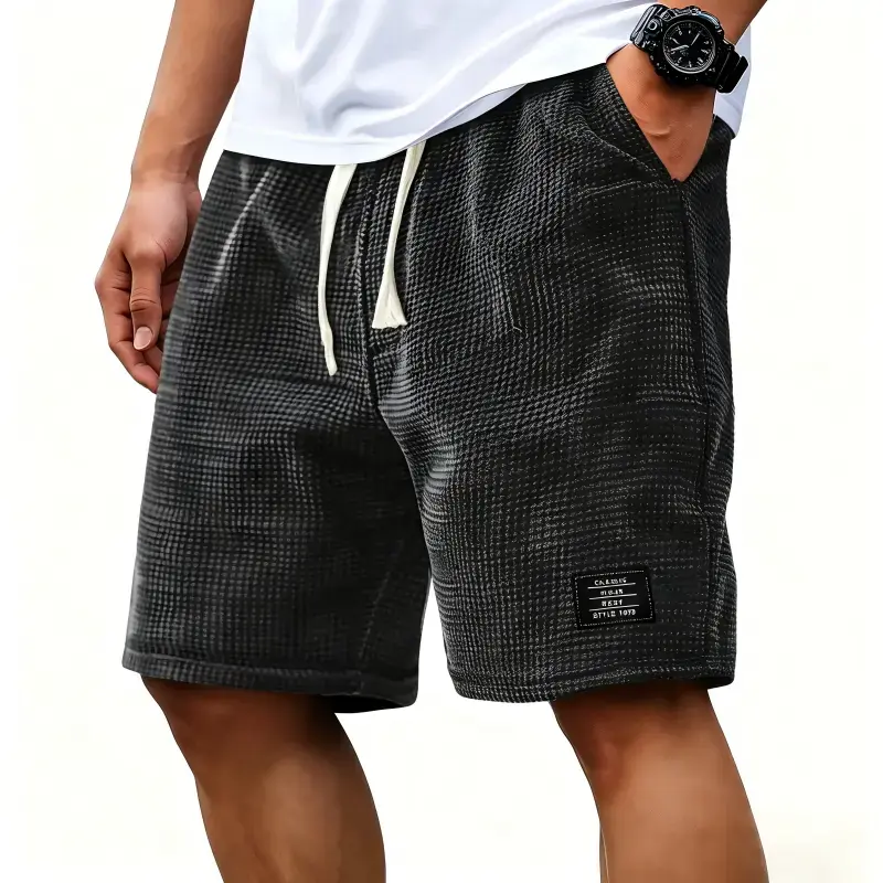 Comfortable Waffle Knit Streetwear Shorts, essential shorts men, bottom clothes, clearance sale, fits for men, gangster clothes, black shorts